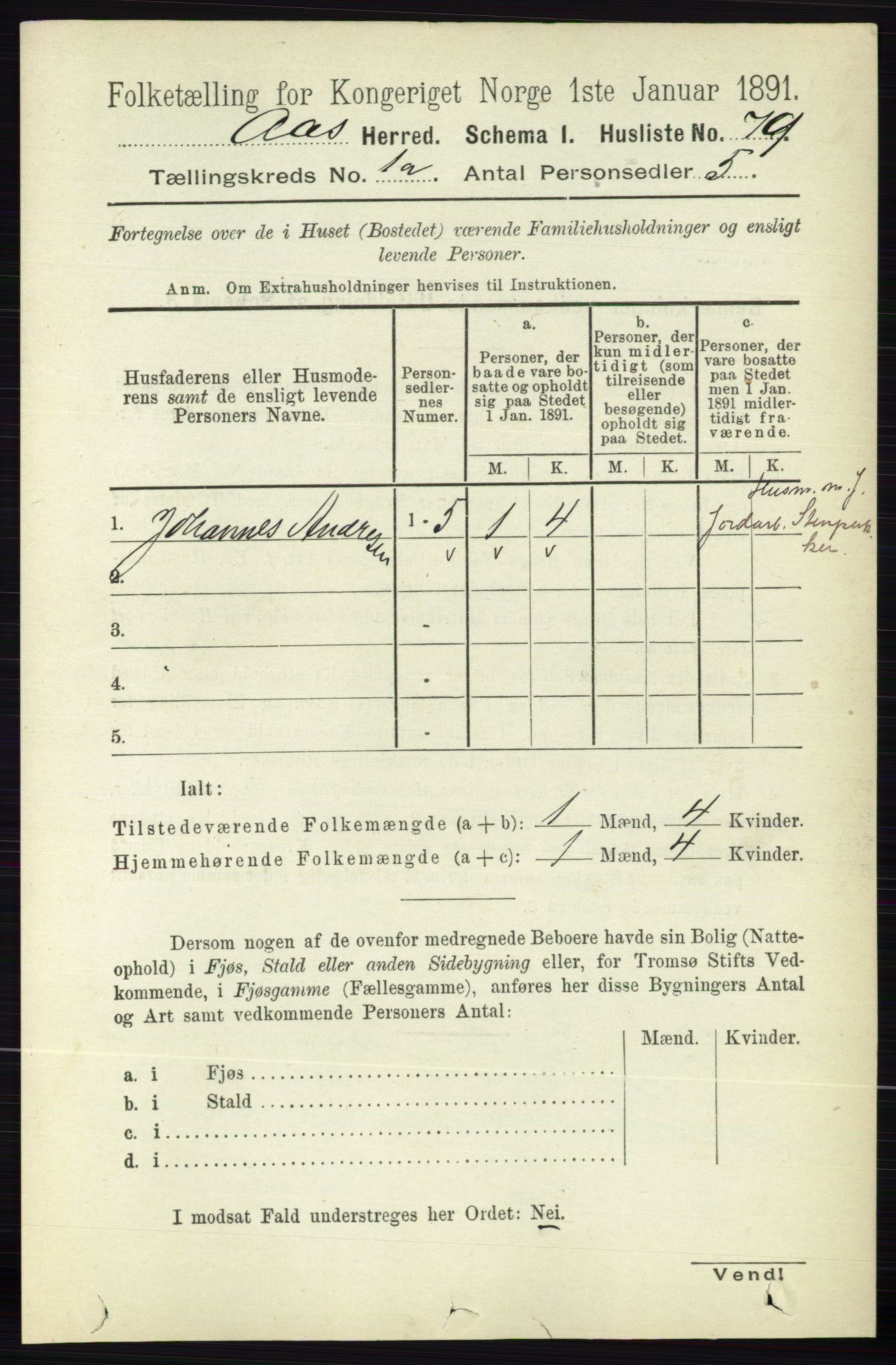 RA, 1891 census for 0214 Ås, 1891, p. 105