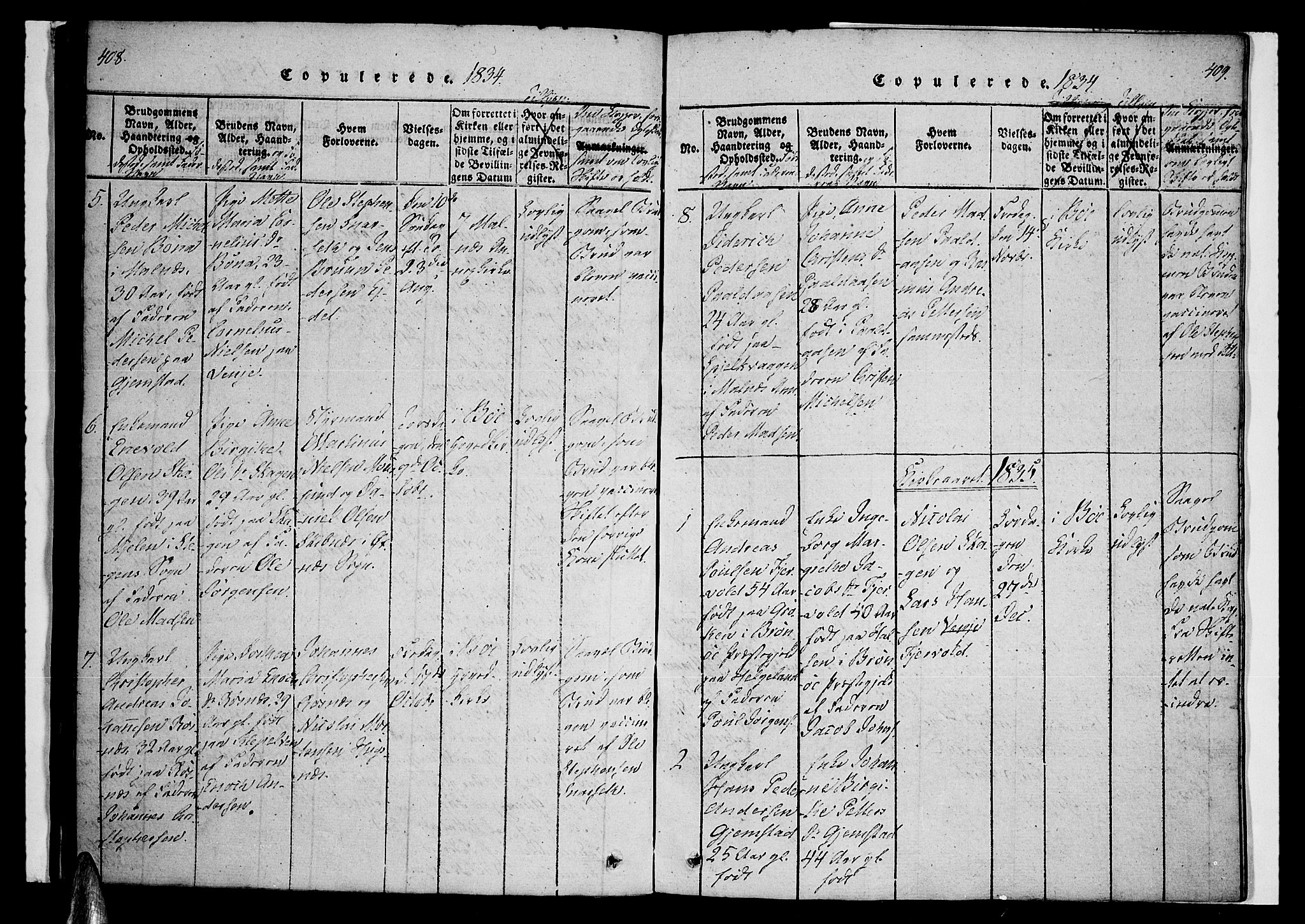 Ministerialprotokoller, klokkerbøker og fødselsregistre - Nordland, AV/SAT-A-1459/891/L1298: Parish register (official) no. 891A03, 1820-1840, p. 408-409