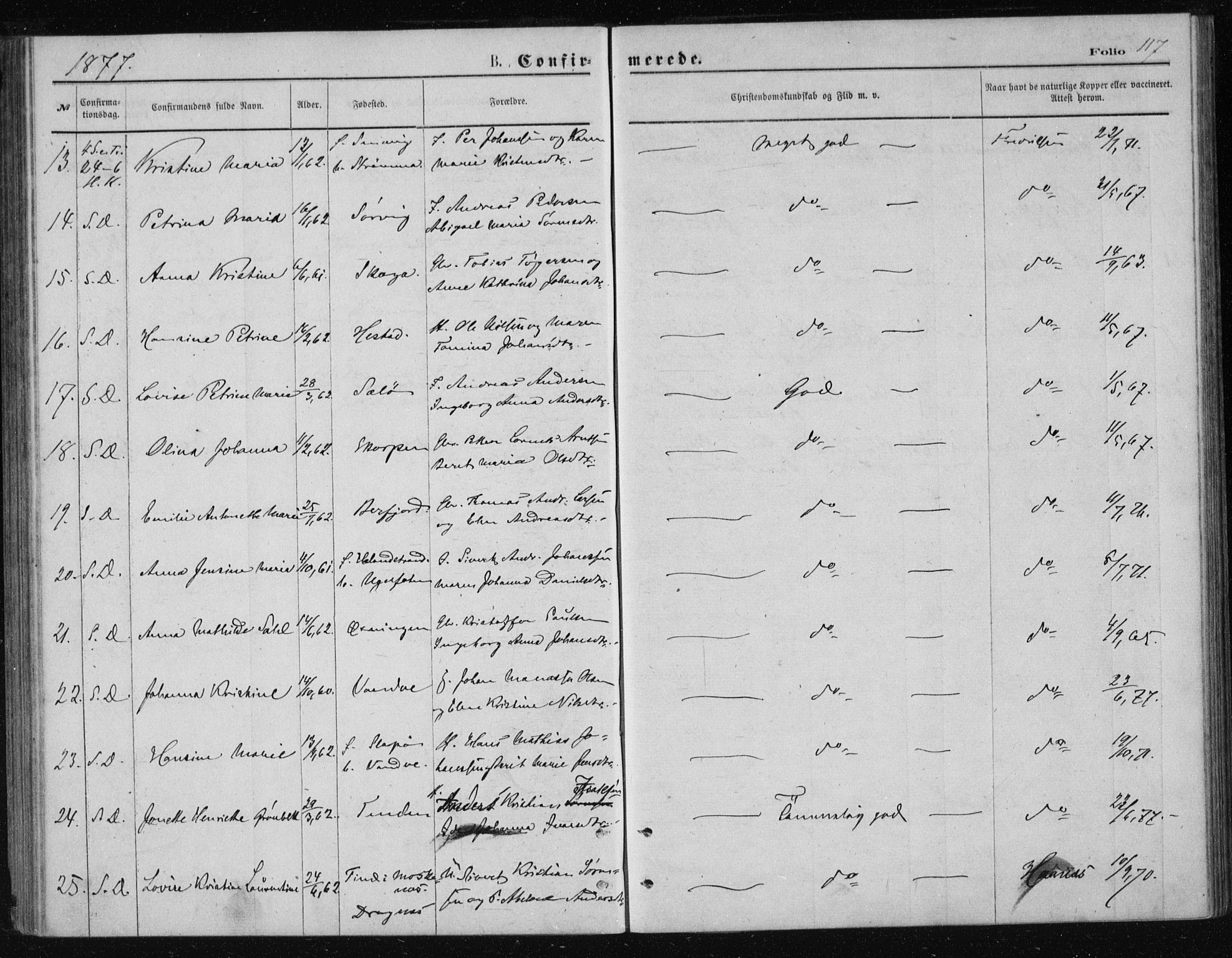 Ministerialprotokoller, klokkerbøker og fødselsregistre - Nordland, AV/SAT-A-1459/834/L0506: Parish register (official) no. 834A04, 1872-1878, p. 117