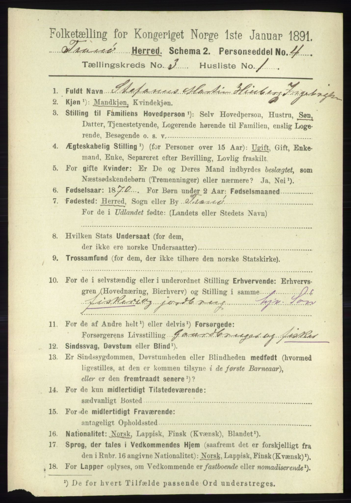 RA, 1891 census for 1927 Tranøy, 1891, p. 889