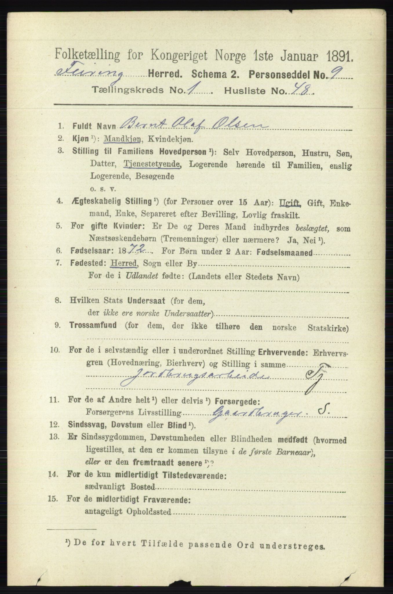 RA, 1891 census for 0240 Feiring, 1891, p. 372