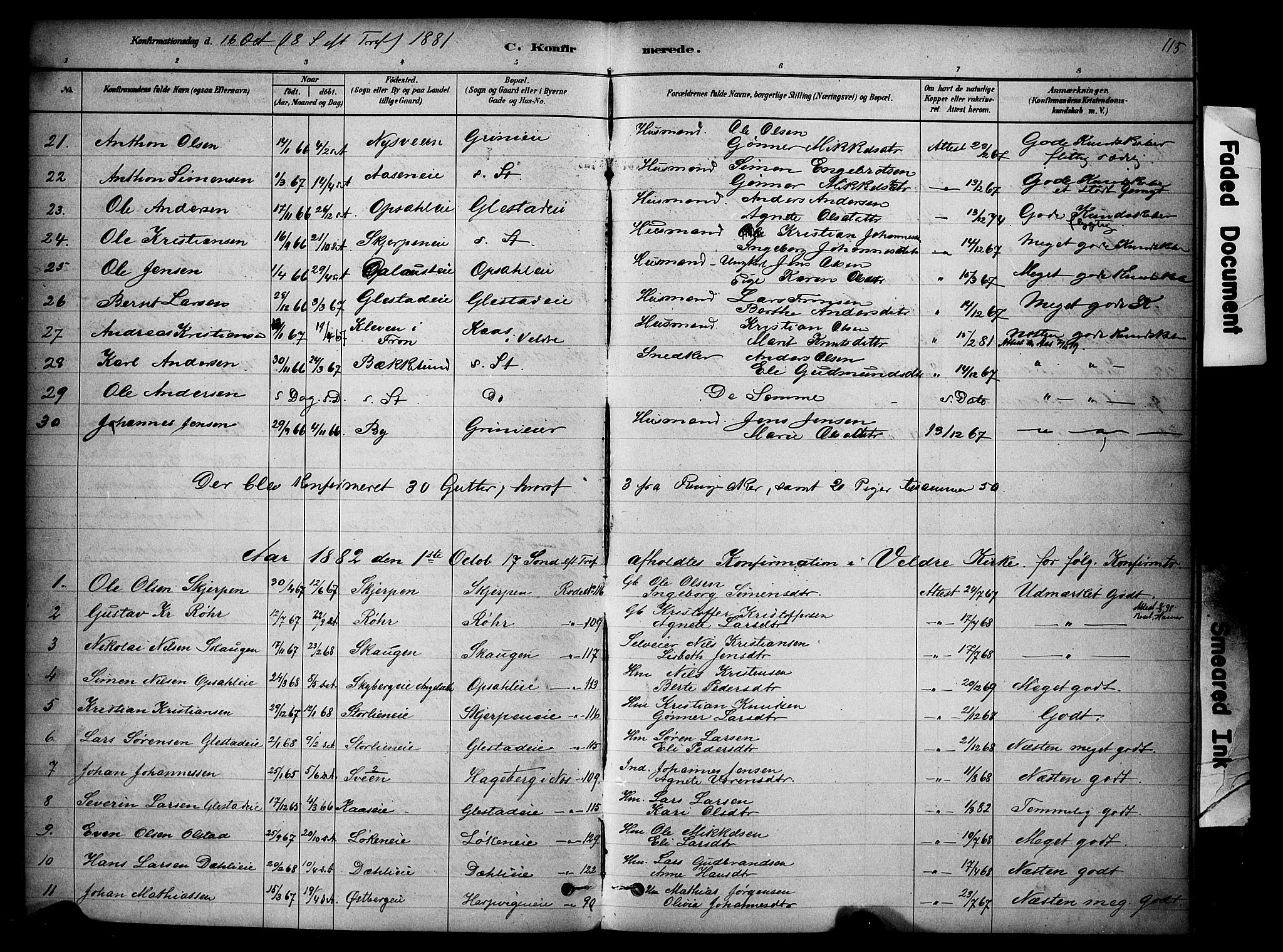 Ringsaker prestekontor, SAH/PREST-014/K/Ka/L0014: Parish register (official) no. 14, 1879-1890, p. 115
