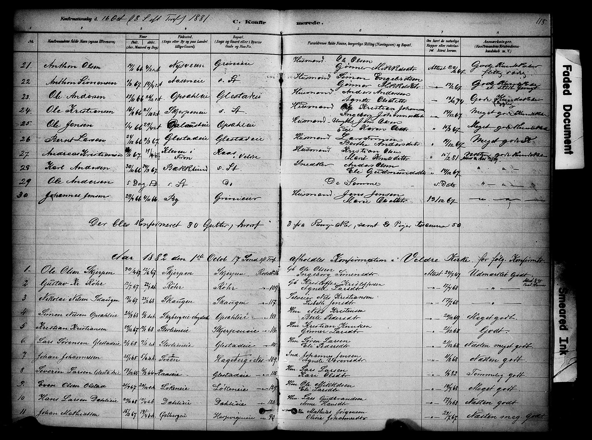 Ringsaker prestekontor, AV/SAH-PREST-014/K/Ka/L0014: Parish register (official) no. 14, 1879-1890, p. 115
