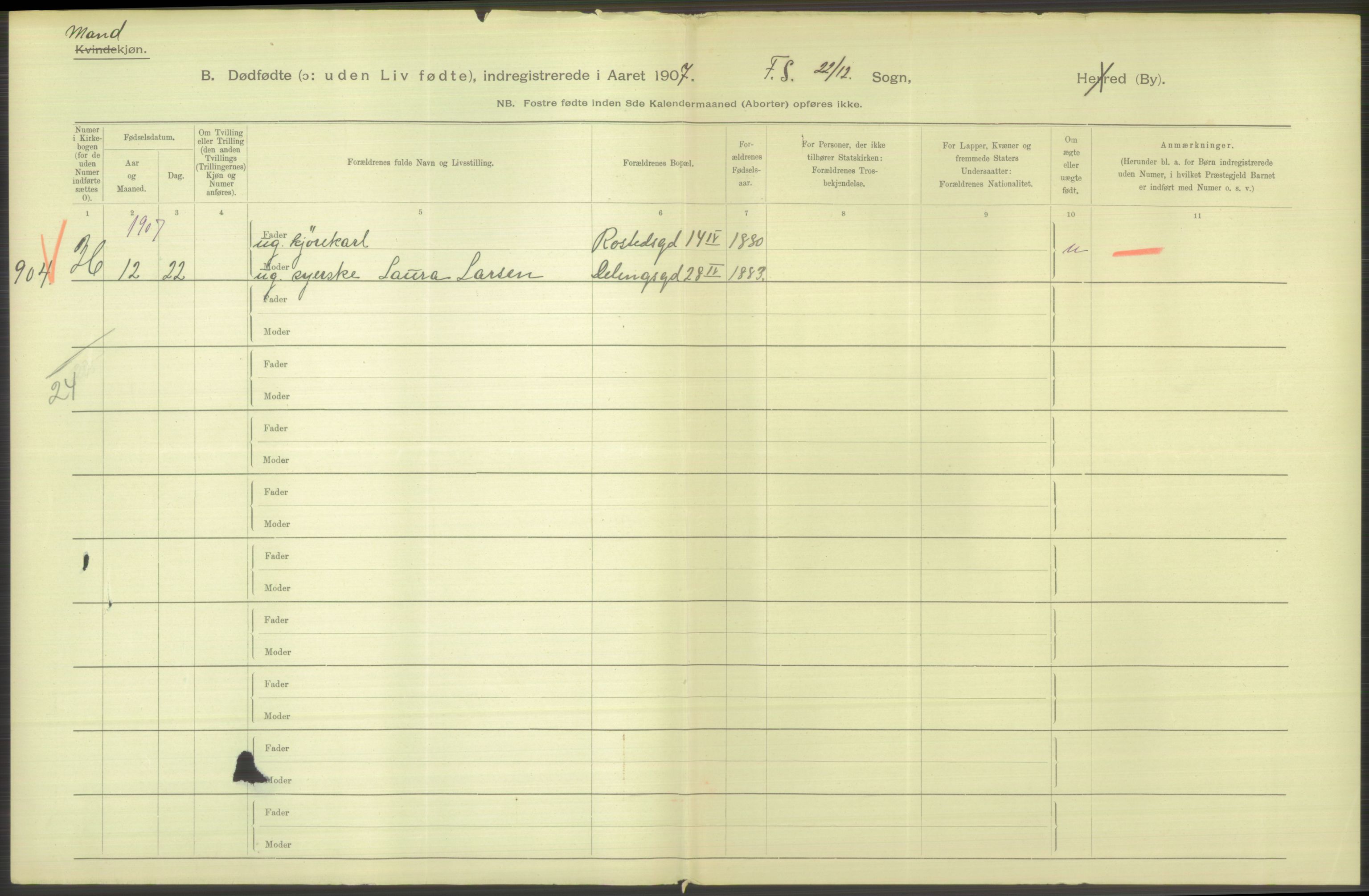 Statistisk sentralbyrå, Sosiodemografiske emner, Befolkning, AV/RA-S-2228/D/Df/Dfa/Dfae/L0010: Kristiania: Døde, dødfødte, 1907, p. 2