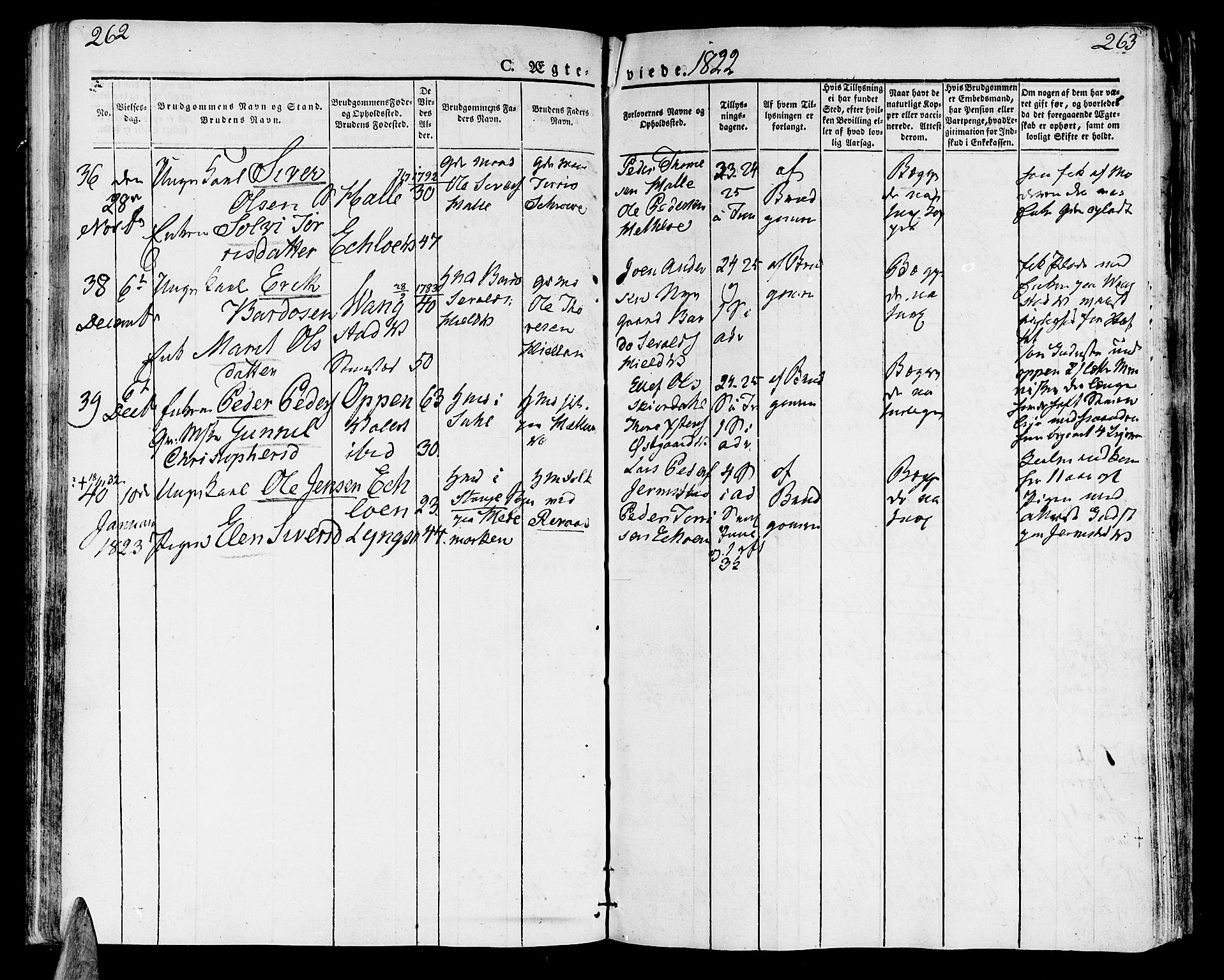 Ministerialprotokoller, klokkerbøker og fødselsregistre - Nord-Trøndelag, SAT/A-1458/723/L0237: Parish register (official) no. 723A06, 1822-1830, p. 262-263
