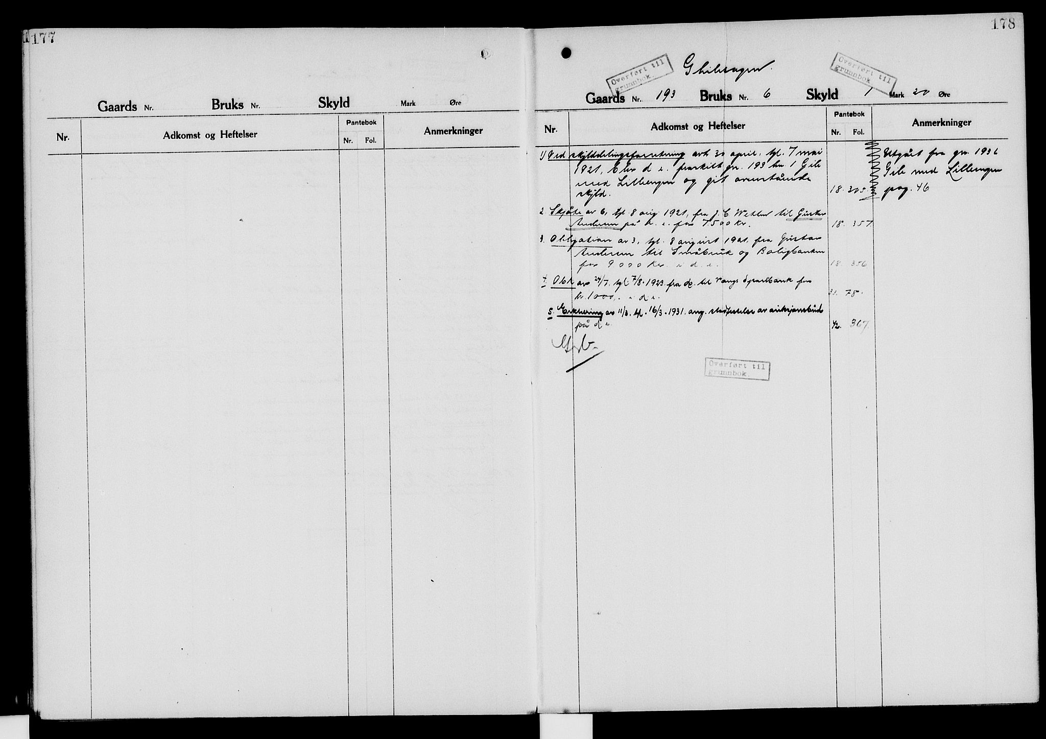 Nord-Hedmark sorenskriveri, SAH/TING-012/H/Ha/Had/Hade/L0006: Mortgage register no. 4.6, 1920-1940, p. 177-178