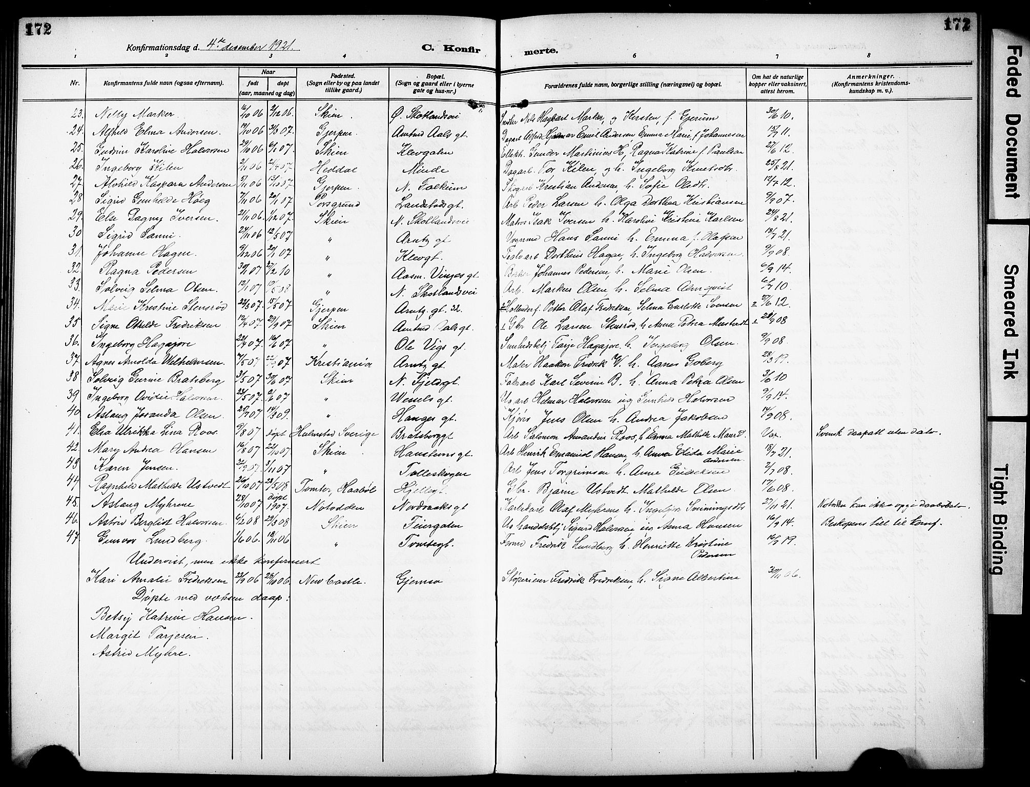 Skien kirkebøker, SAKO/A-302/G/Ga/L0010: Parish register (copy) no. 10, 1920-1931, p. 172