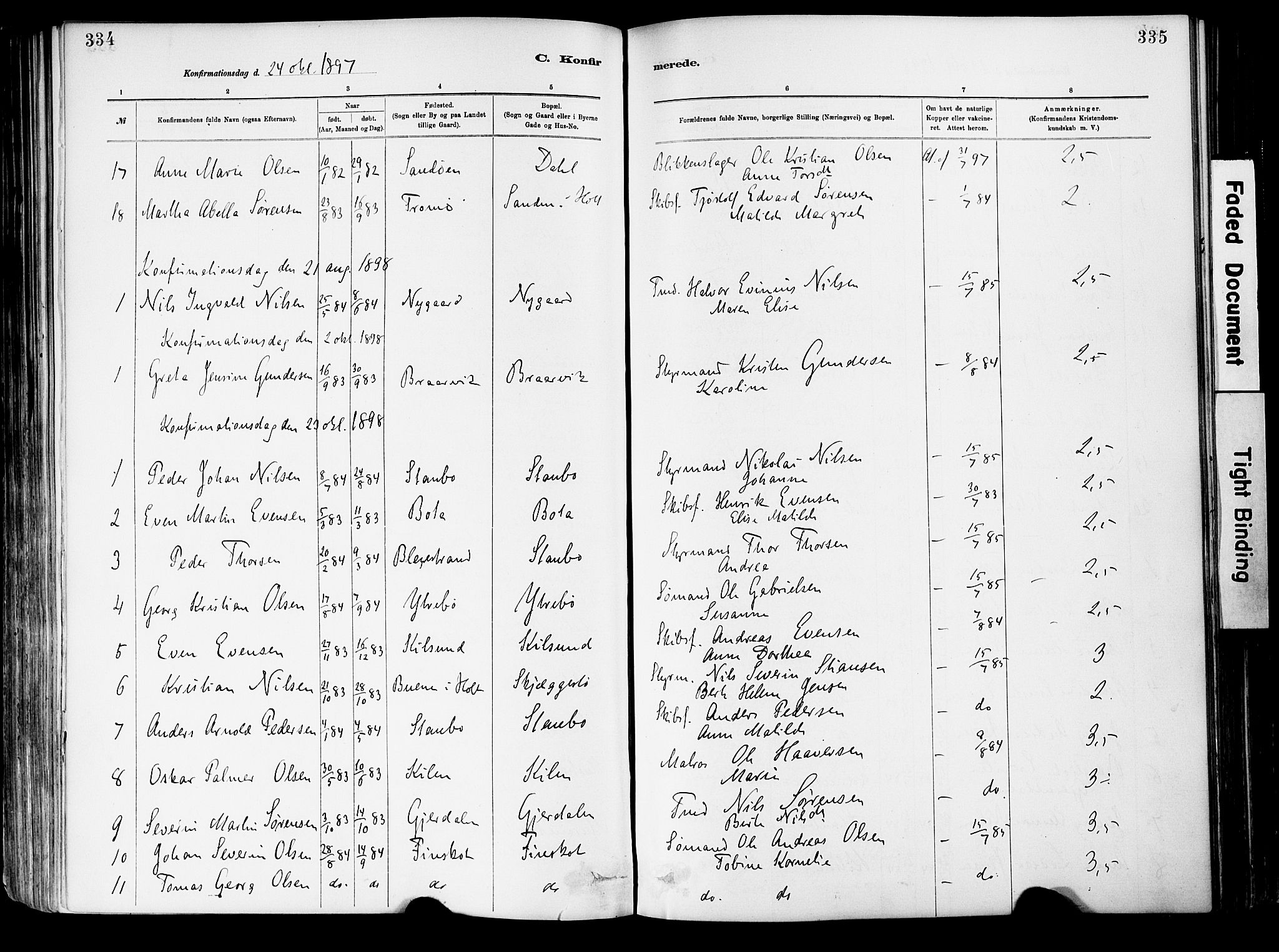 Dypvåg sokneprestkontor, SAK/1111-0007/F/Fa/Fab/L0001: Parish register (official) no. A 1, 1885-1912, p. 334-335
