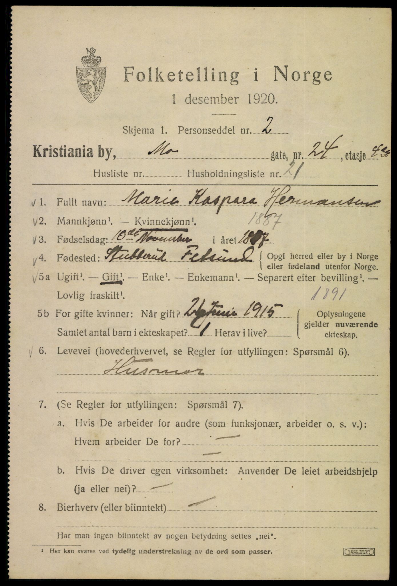 SAO, 1920 census for Kristiania, 1920, p. 396269