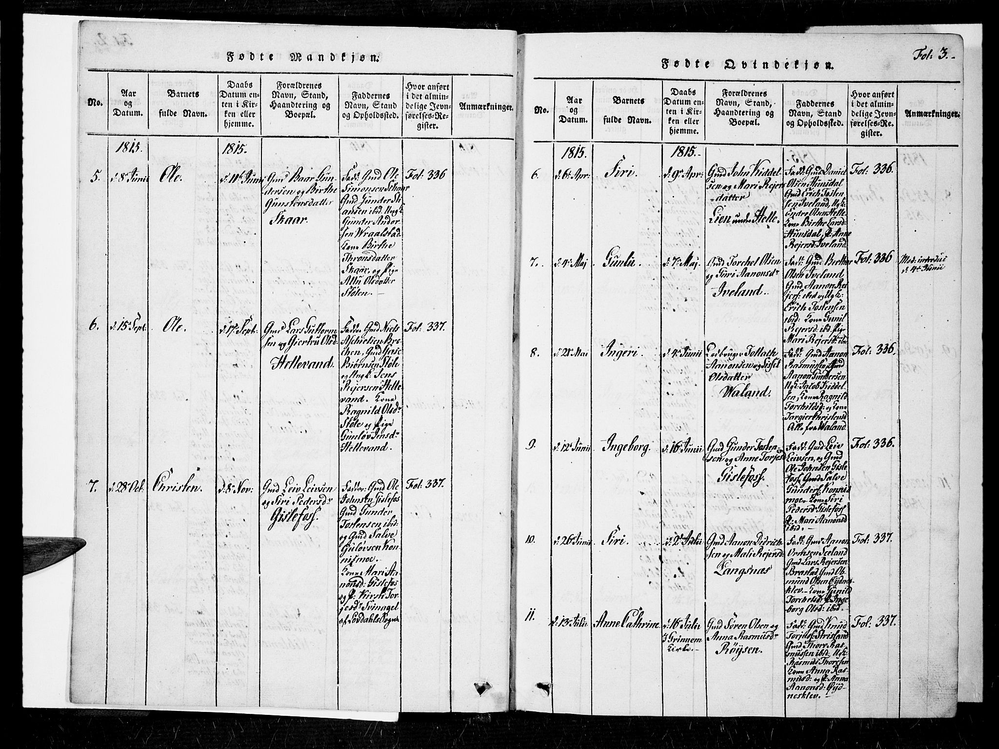 Nord-Audnedal sokneprestkontor, AV/SAK-1111-0032/F/Fa/Faa/L0001: Parish register (official) no. A 1, 1815-1856, p. 3