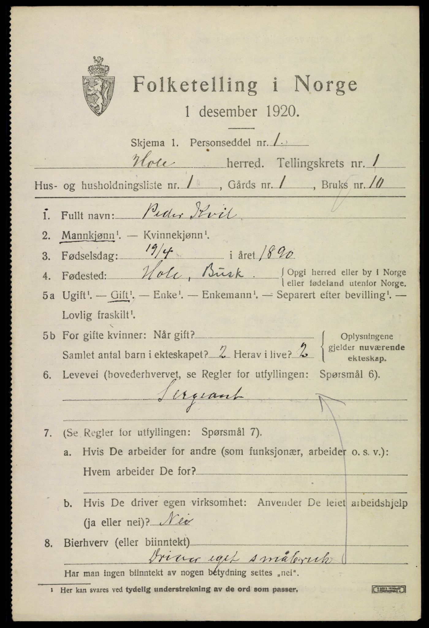 SAKO, 1920 census for Hole, 1920, p. 969