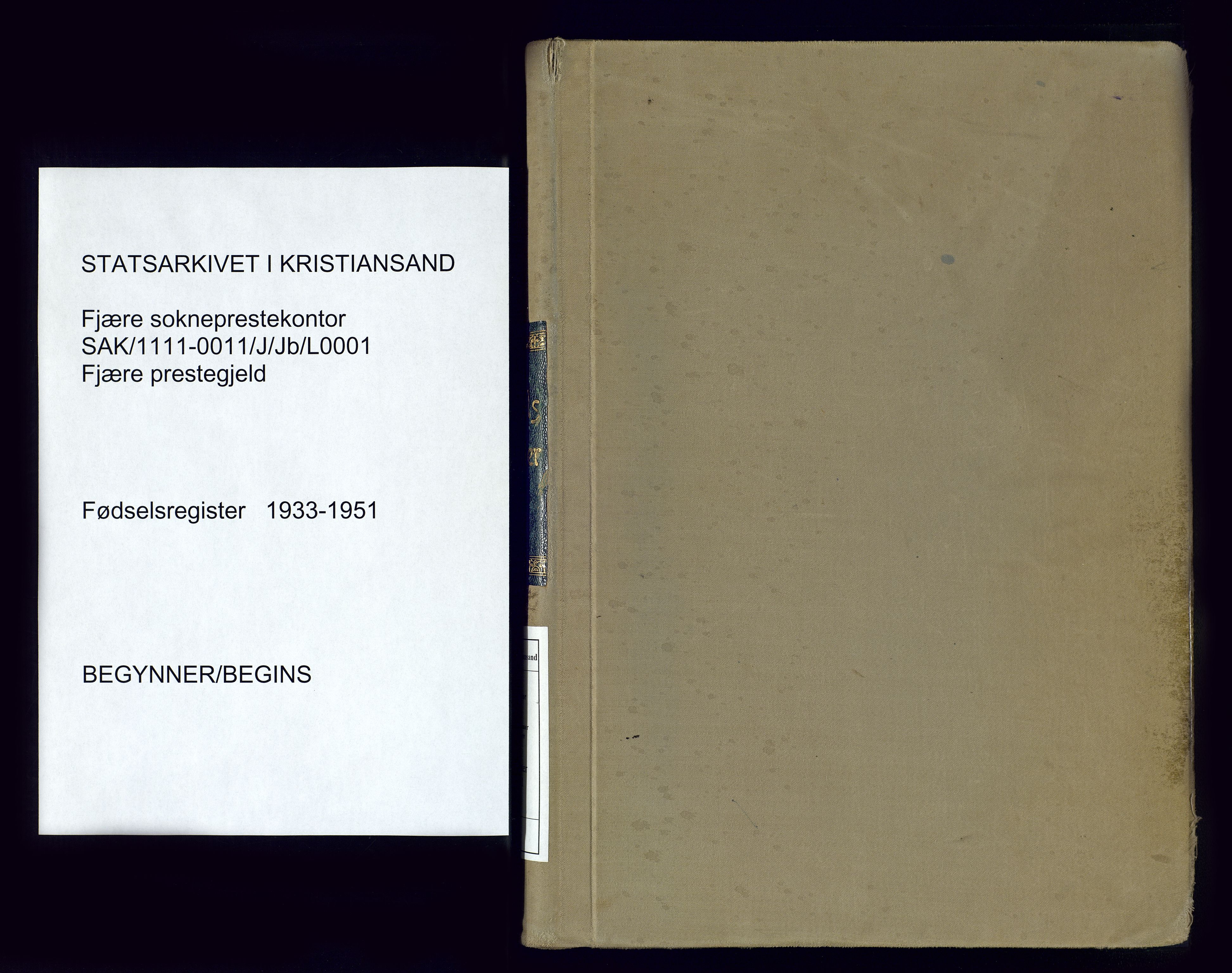 Fjære sokneprestkontor, SAK/1111-0011/J/Jb/L0001: Birth register no. 1, 1933-1951