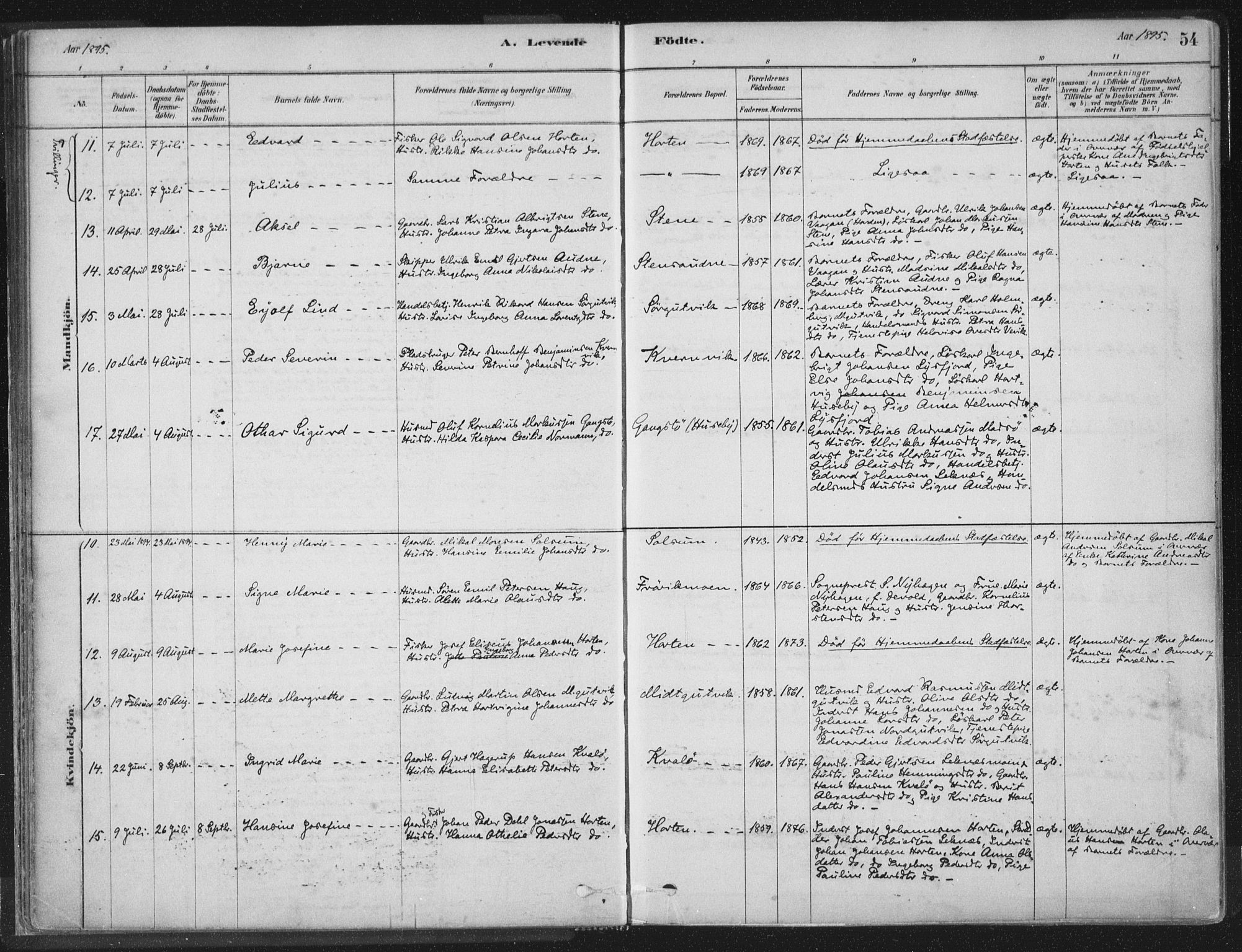 Ministerialprotokoller, klokkerbøker og fødselsregistre - Nord-Trøndelag, AV/SAT-A-1458/788/L0697: Parish register (official) no. 788A04, 1878-1902, p. 54