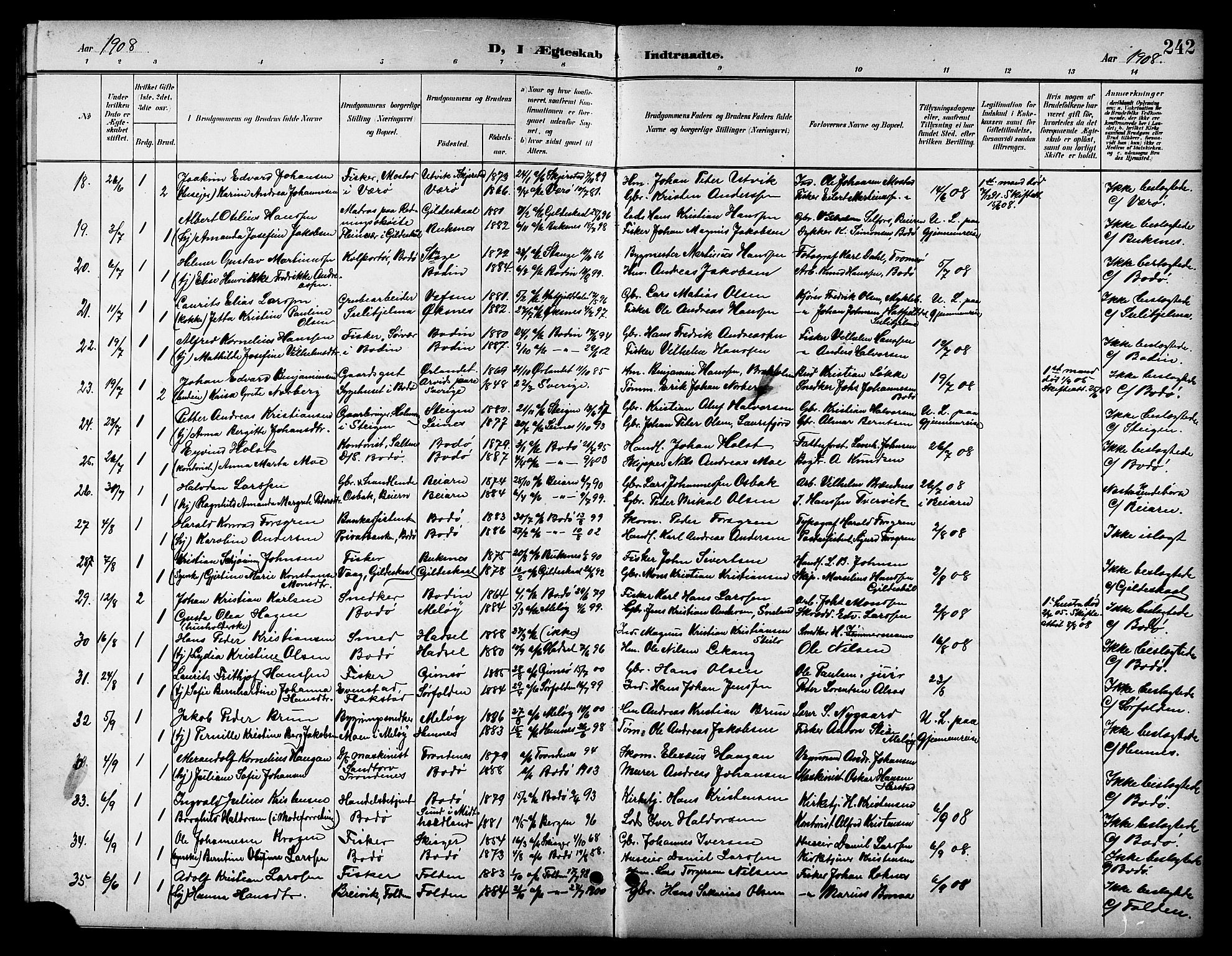Ministerialprotokoller, klokkerbøker og fødselsregistre - Nordland, SAT/A-1459/801/L0033: Parish register (copy) no. 801C08, 1898-1910, p. 242