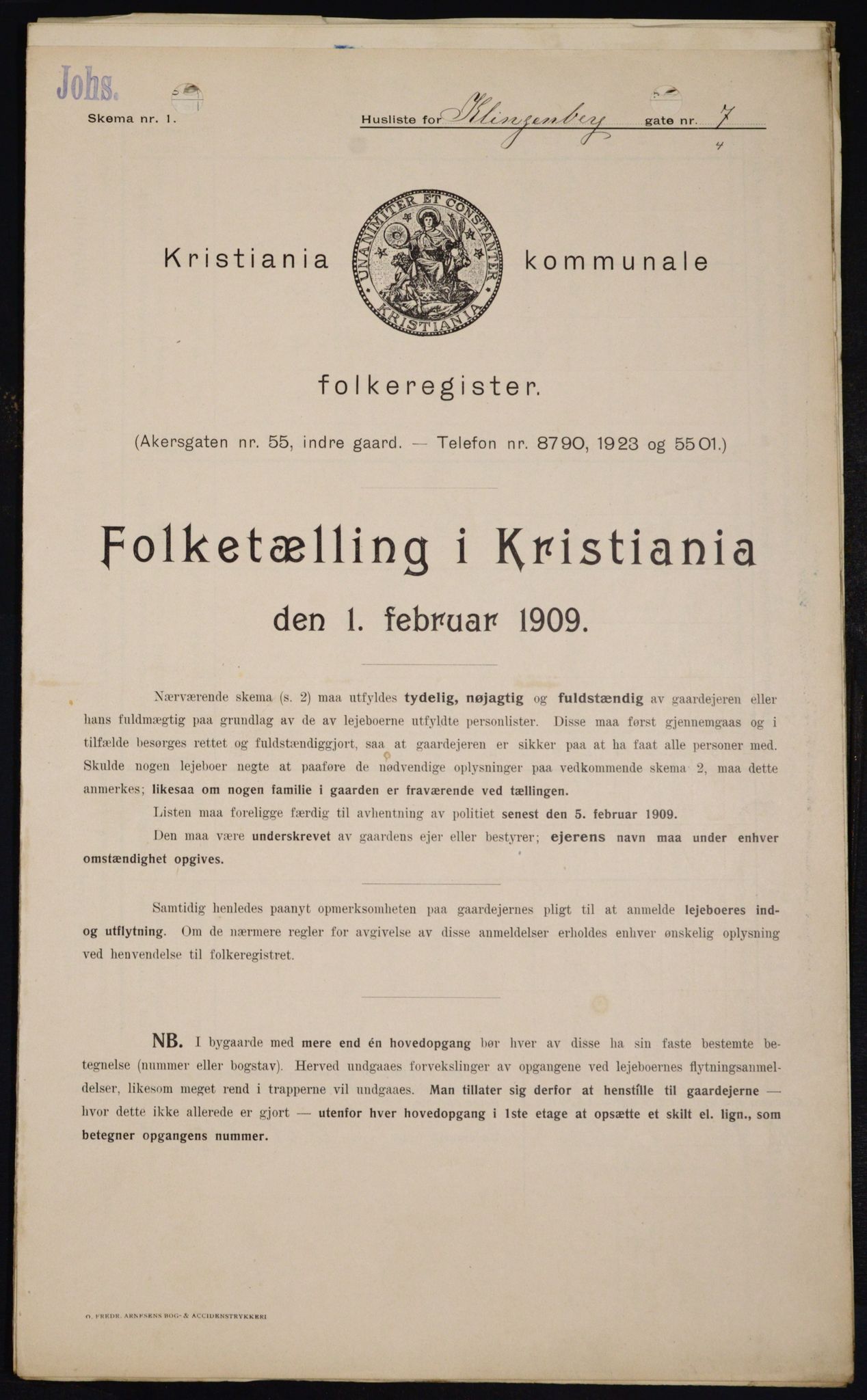 OBA, Municipal Census 1909 for Kristiania, 1909, p. 47558