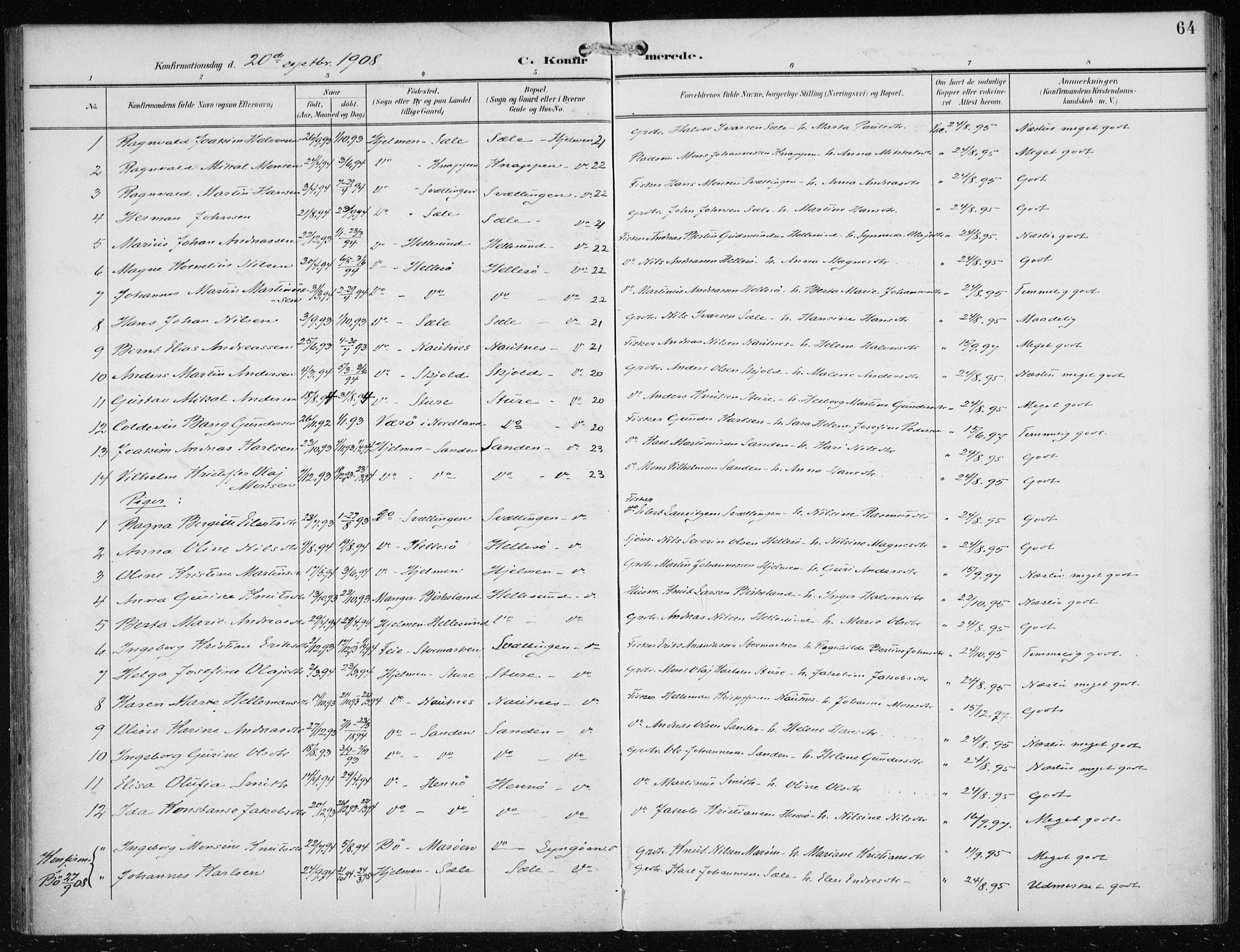 Herdla Sokneprestembete, SAB/A-75701/H/Haa: Parish register (official) no. B 1, 1902-1921, p. 64
