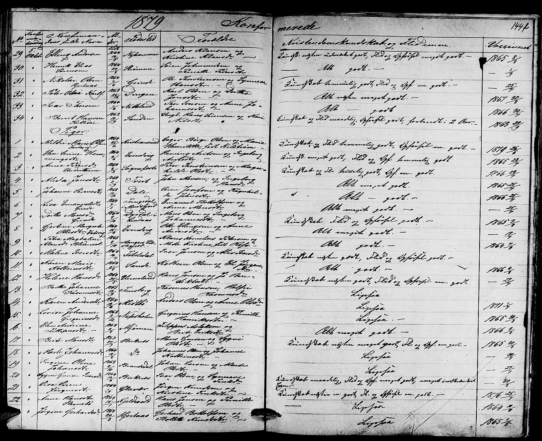 Gulen sokneprestembete, AV/SAB-A-80201/H/Hab/Habb/L0002: Parish register (copy) no. B 2, 1867-1883, p. 144