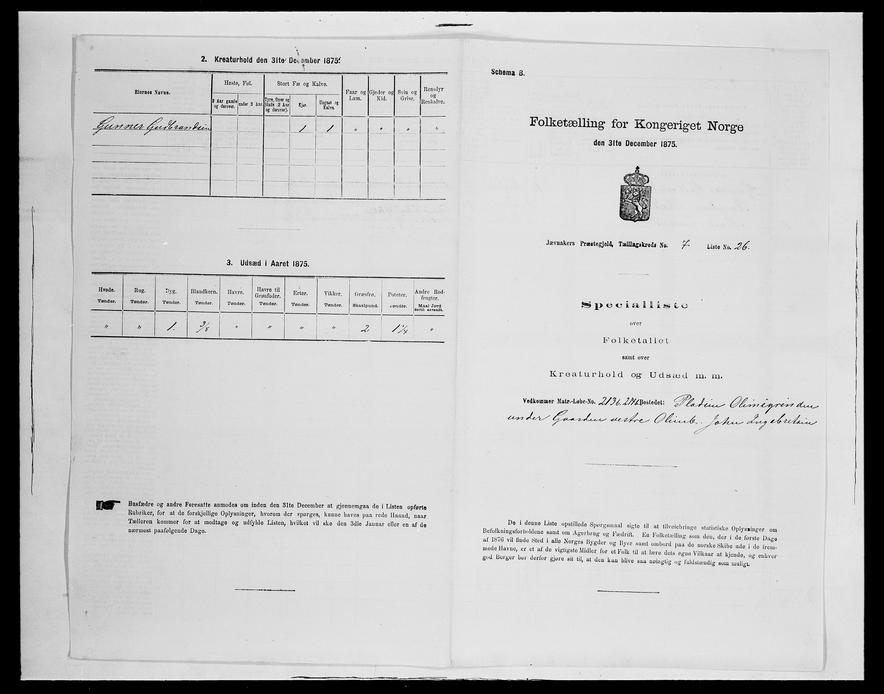 SAH, 1875 census for 0532P Jevnaker, 1875, p. 1207