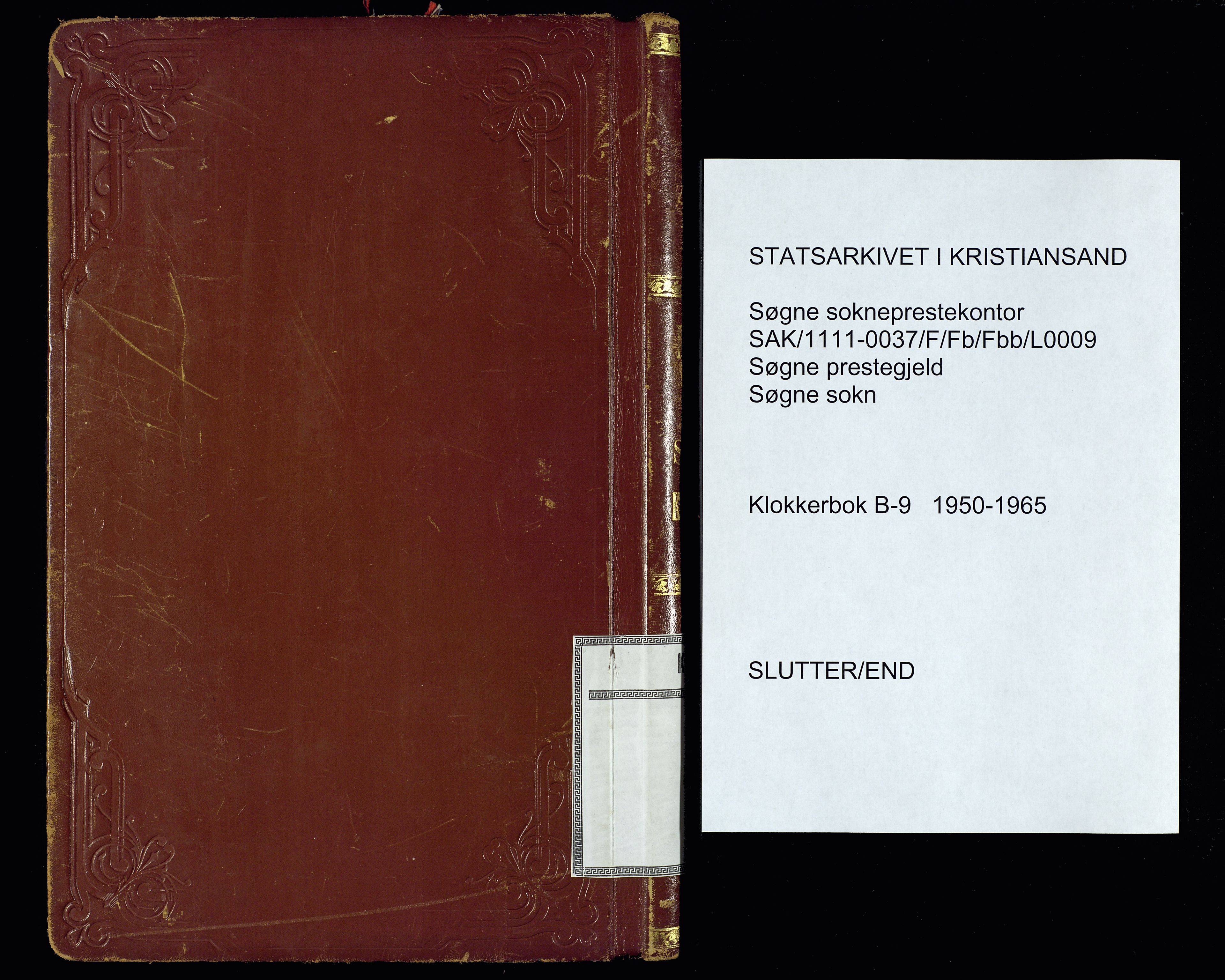 Søgne sokneprestkontor, SAK/1111-0037/F/Fb/Fbb/L0009: Parish register (copy) no. B-9, 1950-1965