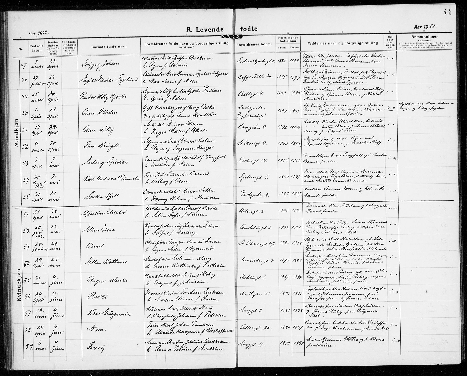 Tønsberg kirkebøker, AV/SAKO-A-330/G/Ga/L0010: Parish register (copy) no. 10, 1920-1942, p. 44