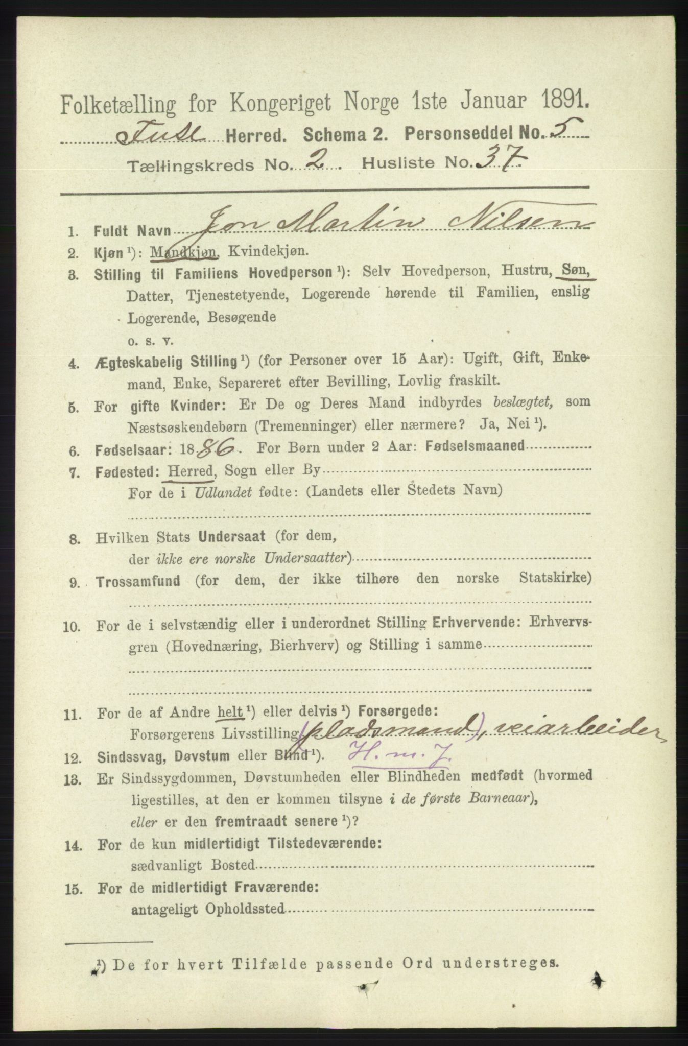 RA, 1891 census for 1241 Fusa, 1891, p. 485