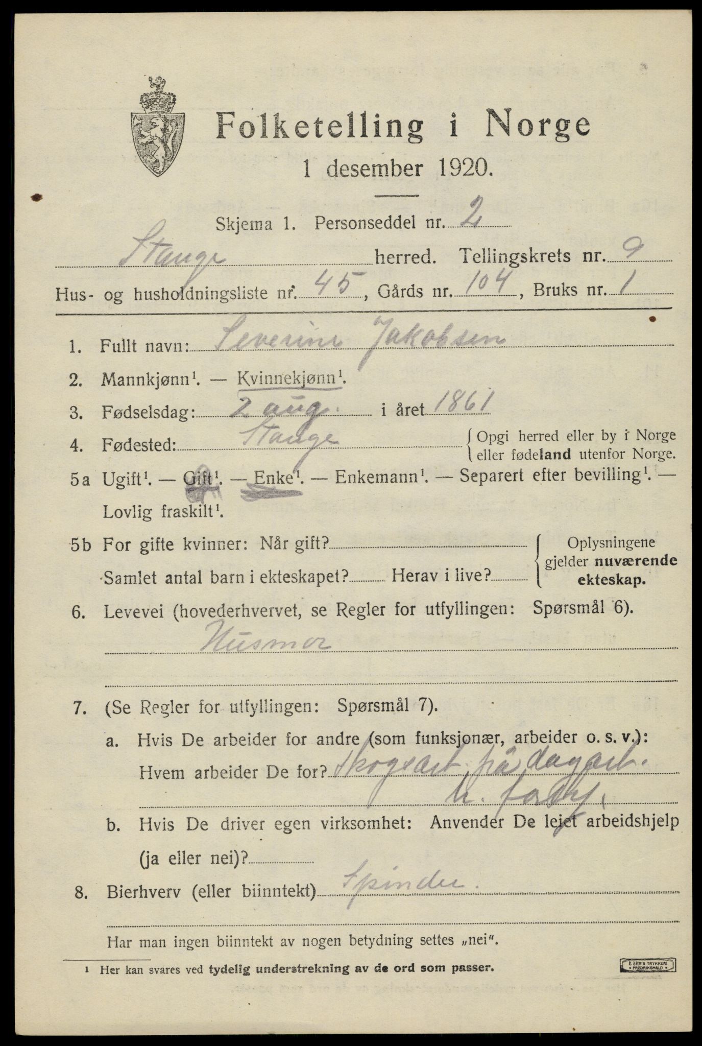 SAH, 1920 census for Stange, 1920, p. 15155