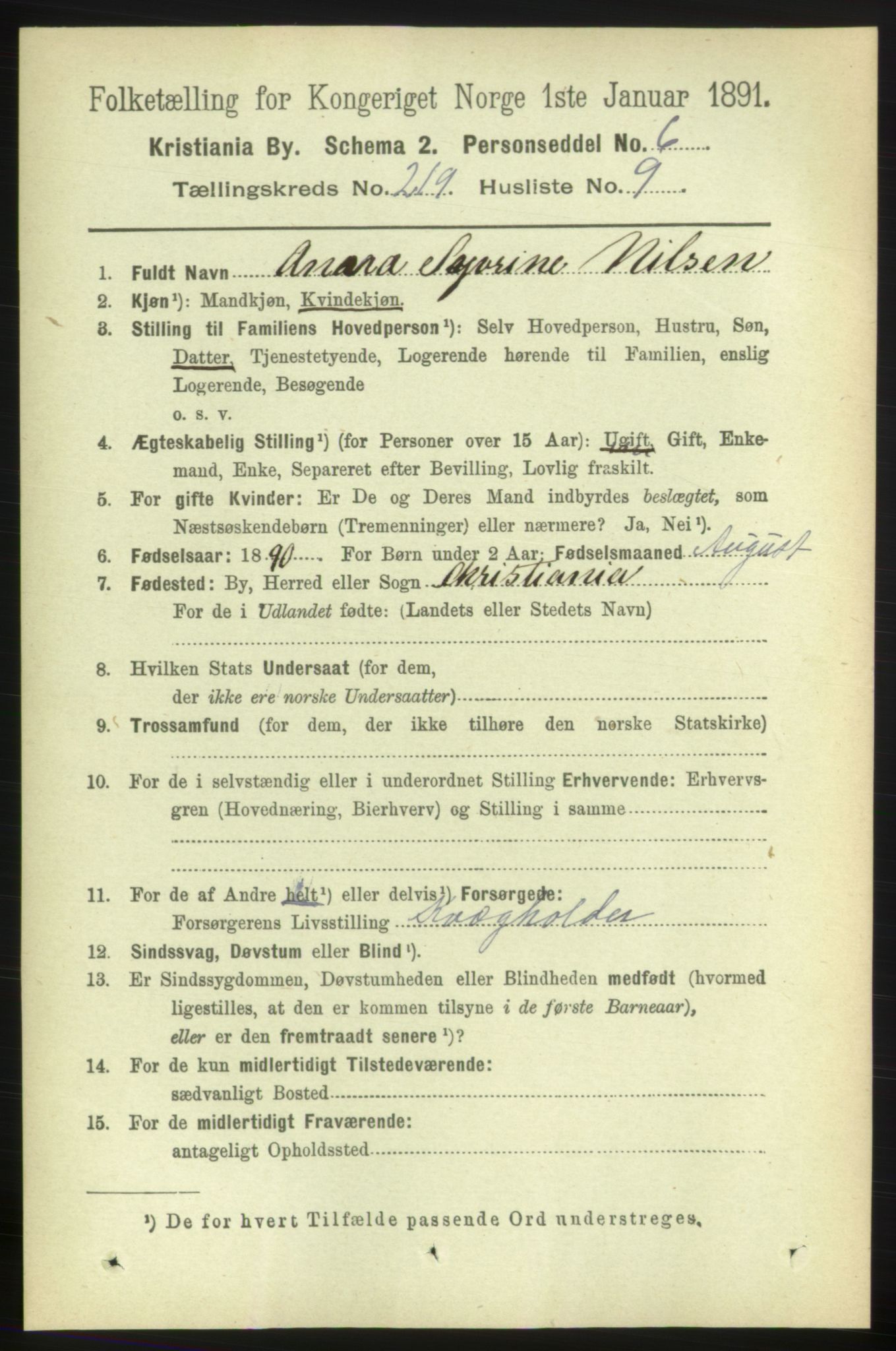 RA, 1891 census for 0301 Kristiania, 1891, p. 130250