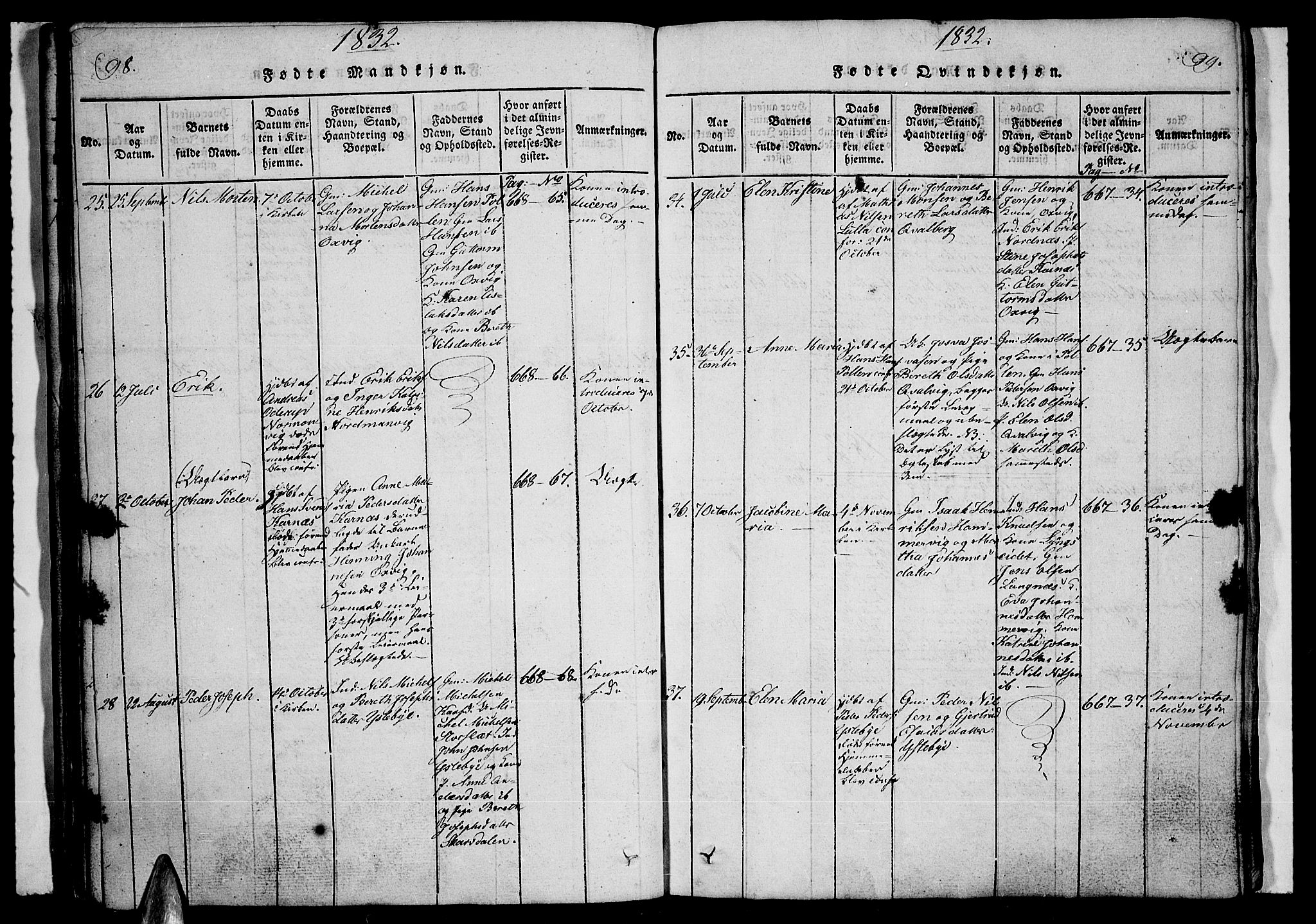 Lyngen sokneprestembete, AV/SATØ-S-1289/H/He/Heb/L0001klokker: Parish register (copy) no. 1, 1826-1838, p. 98-99