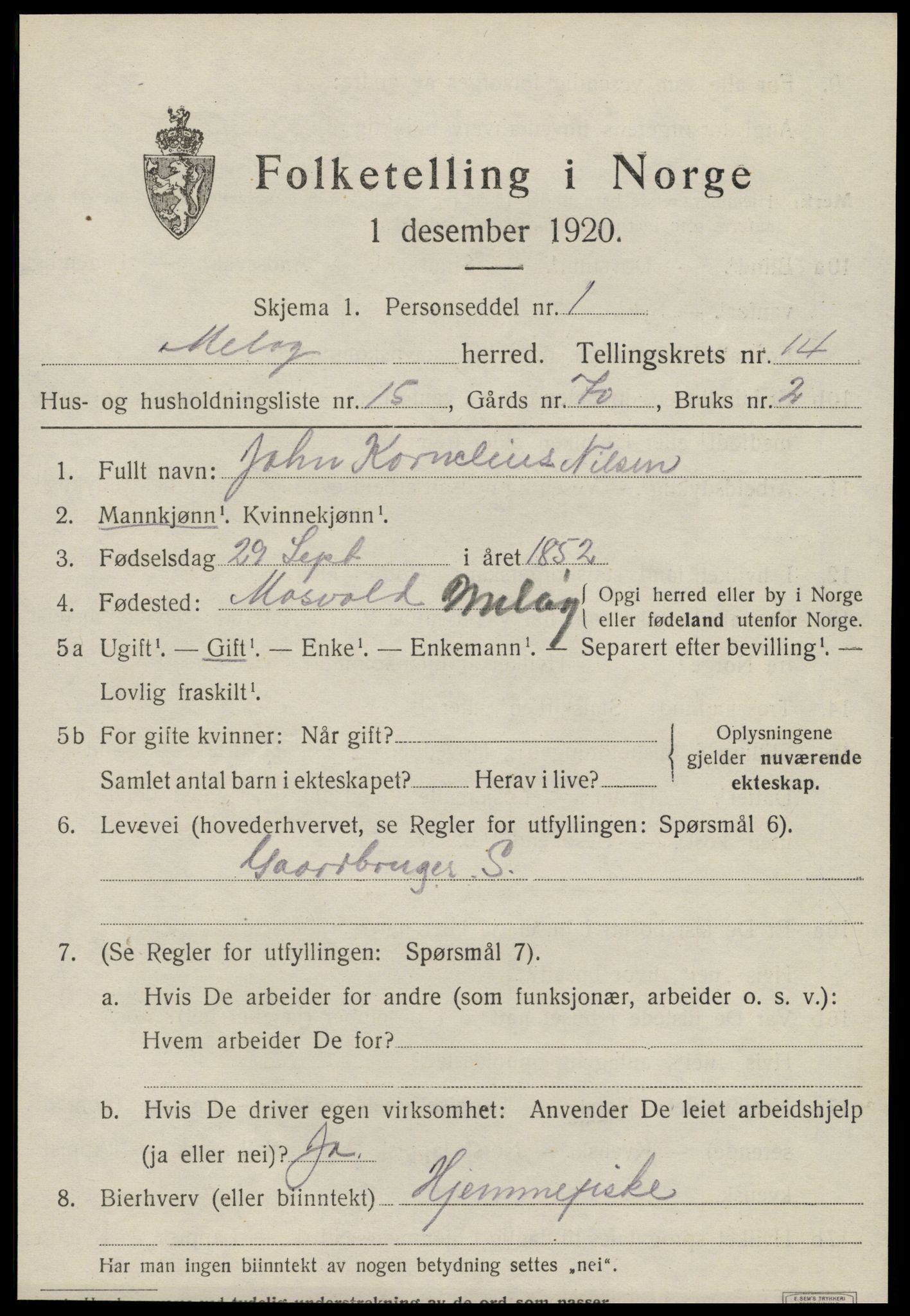 SAT, 1920 census for Meløy, 1920, p. 9327