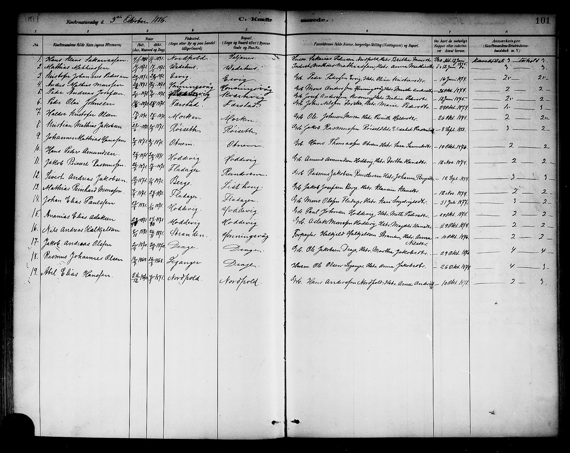 Selje sokneprestembete, SAB/A-99938/H/Ha/Haa/Haab: Parish register (official) no. B 1, 1881-1890, p. 101