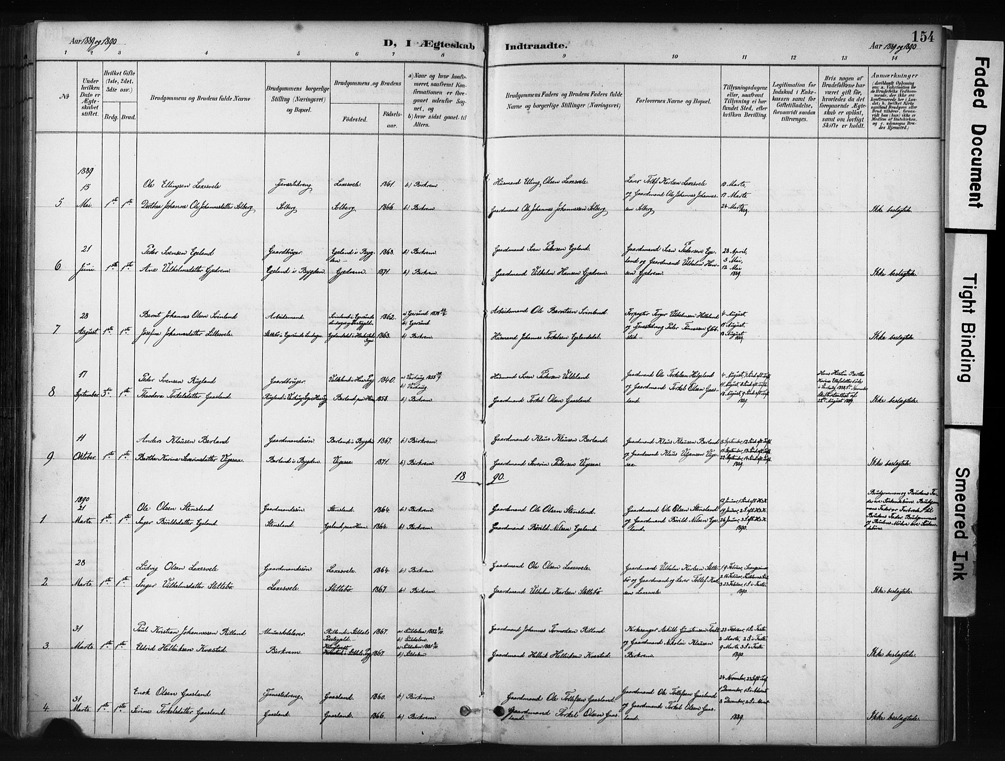 Helleland sokneprestkontor, SAST/A-101810: Parish register (official) no. A 9, 1887-1908, p. 154