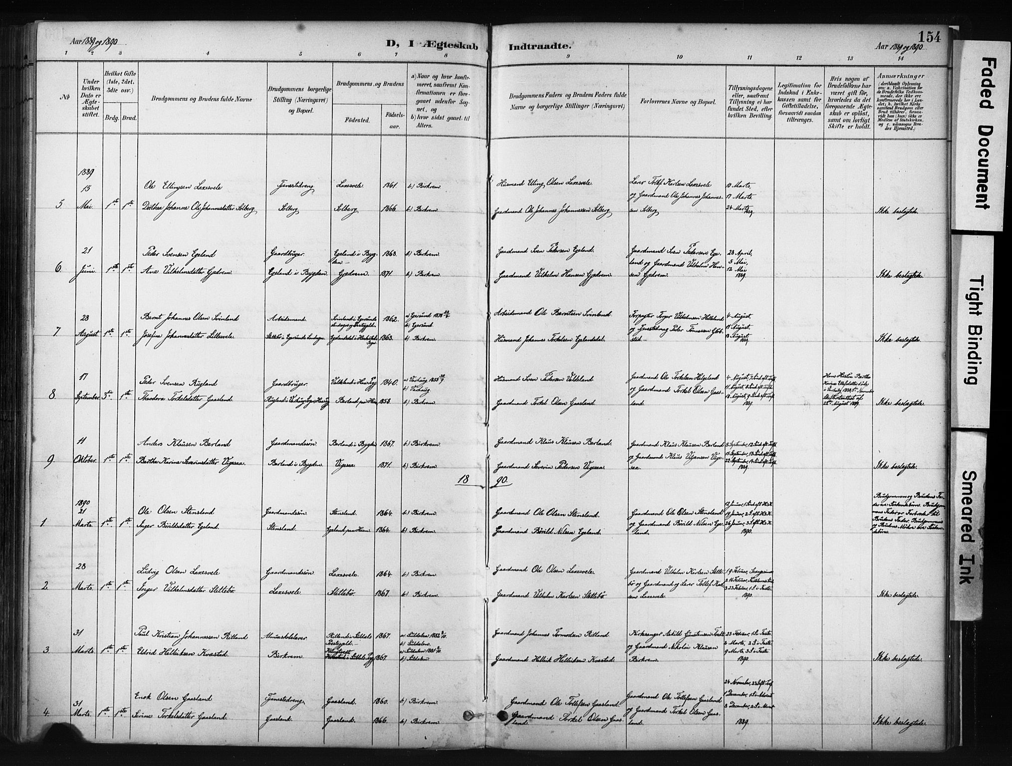 Helleland sokneprestkontor, AV/SAST-A-101810: Parish register (official) no. A 9, 1887-1908, p. 154