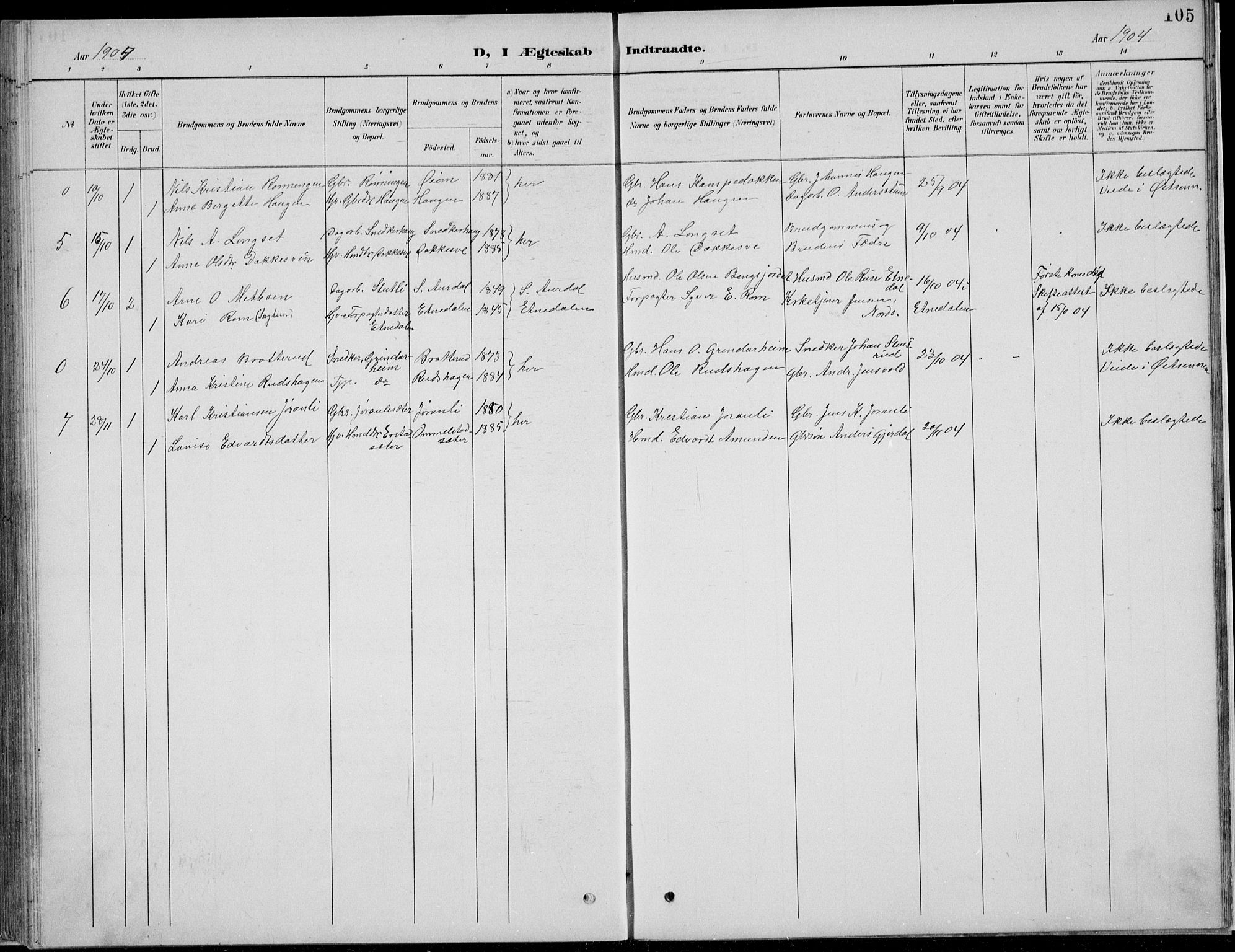 Nordre Land prestekontor, SAH/PREST-124/H/Ha/Hab/L0013: Parish register (copy) no. 13, 1891-1904, p. 105