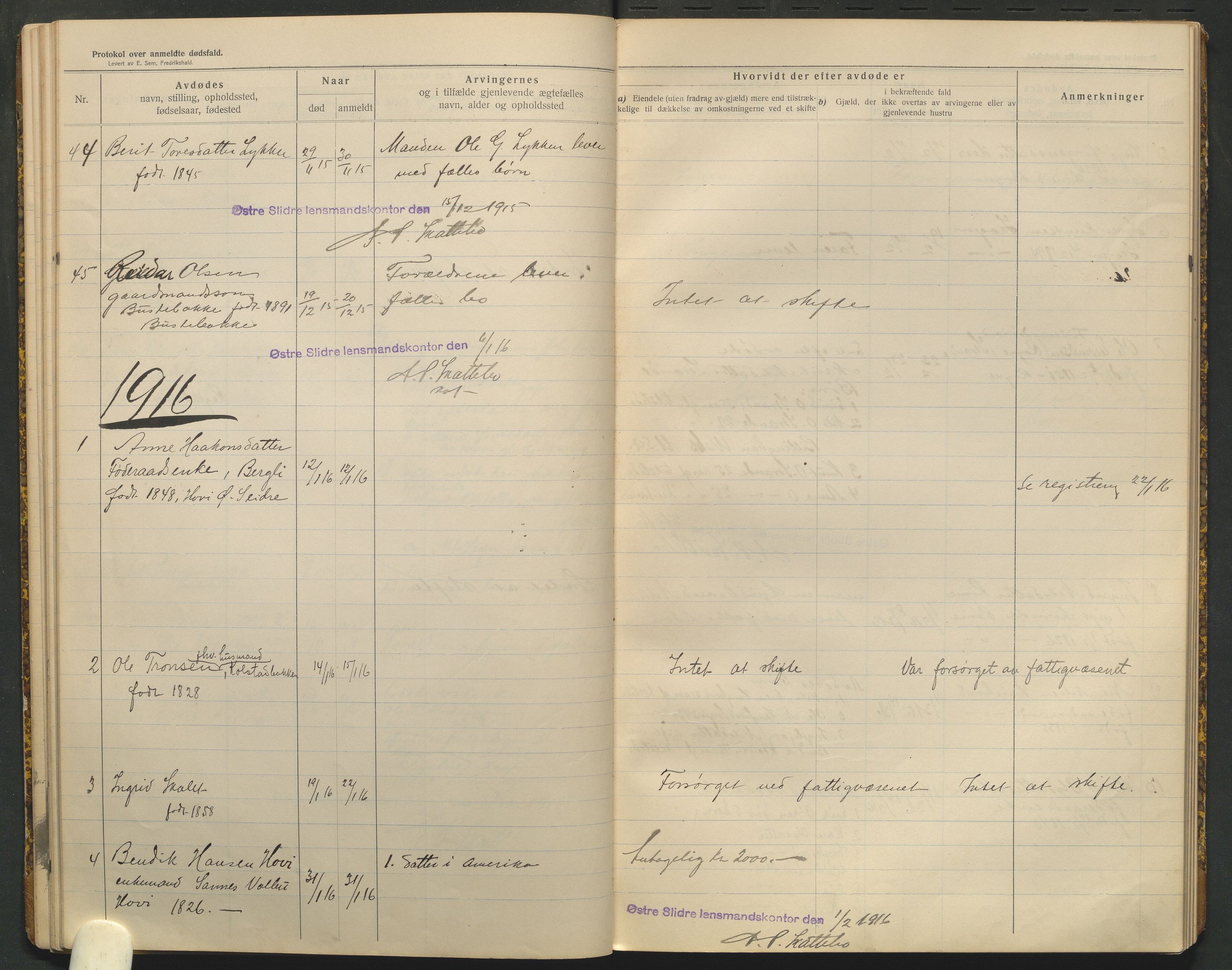 Øystre Slidre lensmannskontor, AV/SAH-LOØ-018/H/Ha/Haa/L0001/0002: Dødsfallsprotokoller / Dødsfallsprotokoll, 1911-1919