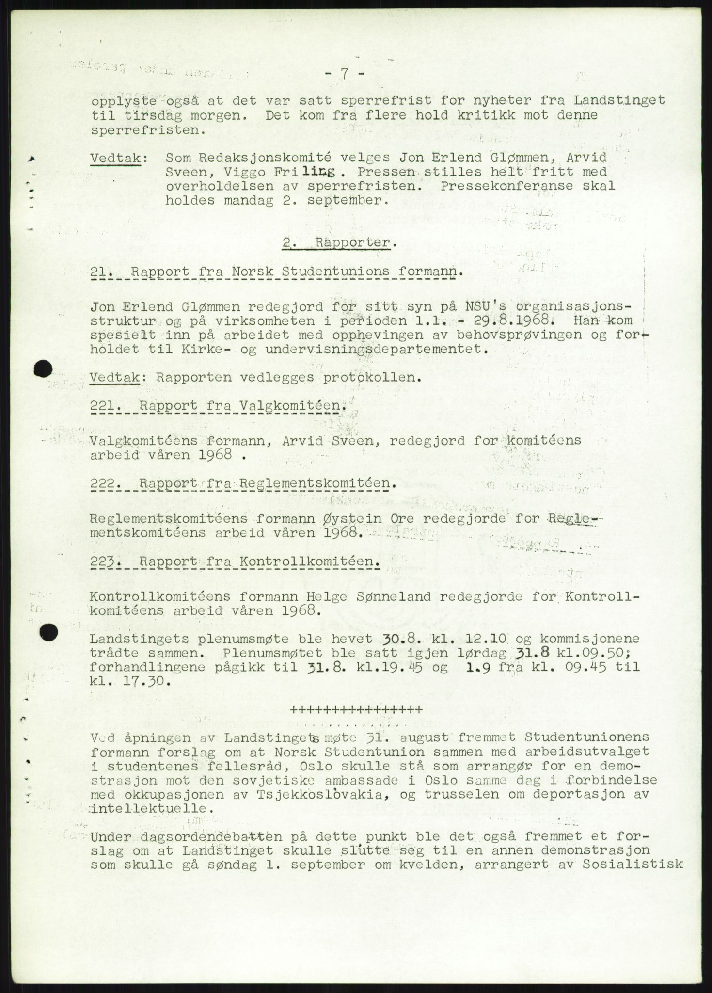 Norsk Studentunion, AV/RA-PA-0794/Fg/L0067: Landstinget, 1968-1979