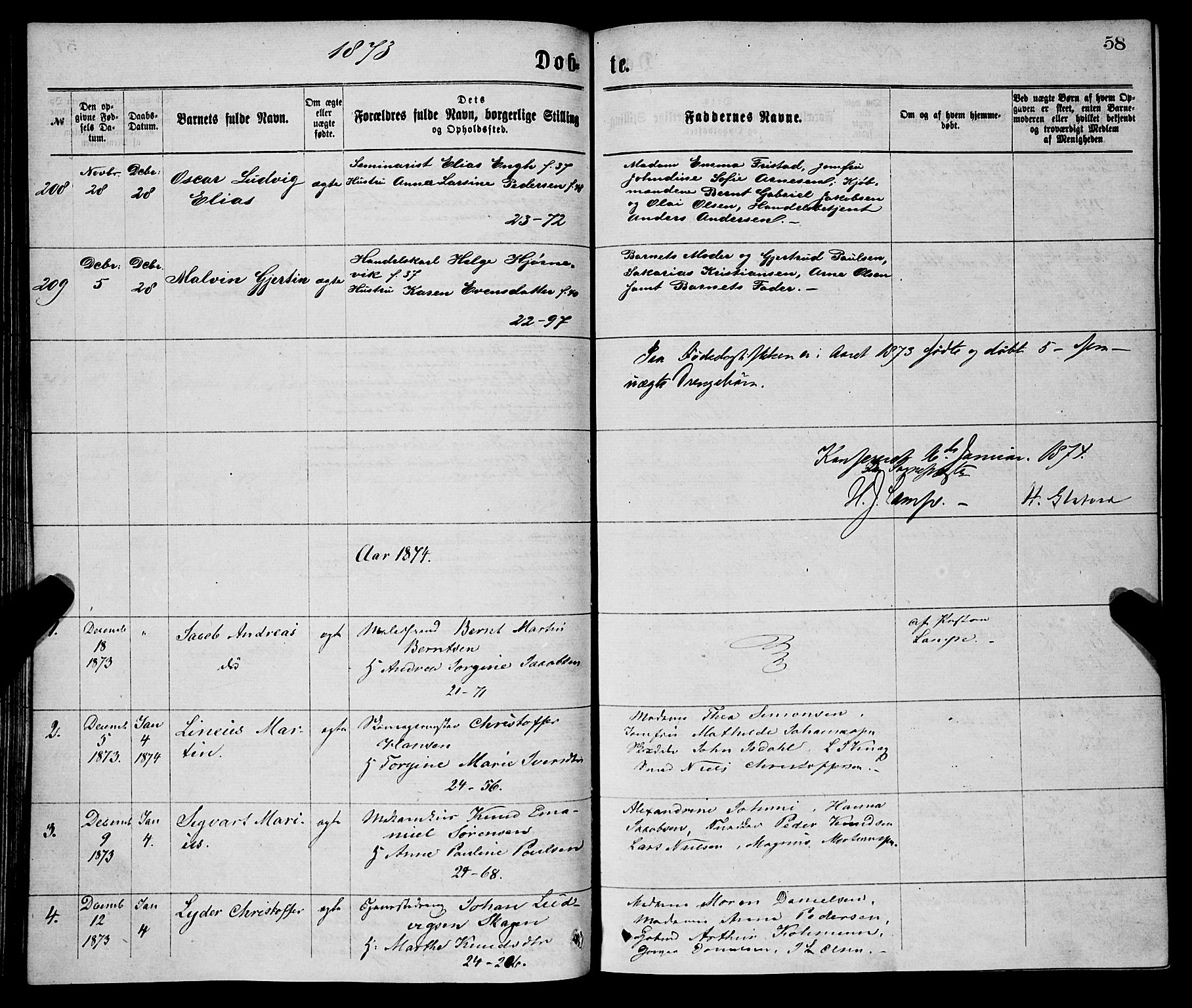 Korskirken sokneprestembete, SAB/A-76101/H/Haa/L0020: Parish register (official) no. B 6, 1871-1878, p. 58