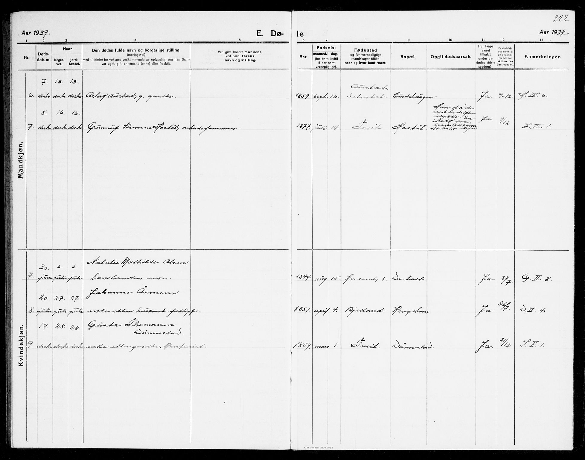 Tveit sokneprestkontor, AV/SAK-1111-0043/F/Fb/L0005: Parish register (copy) no. B 5, 1915-1941, p. 222