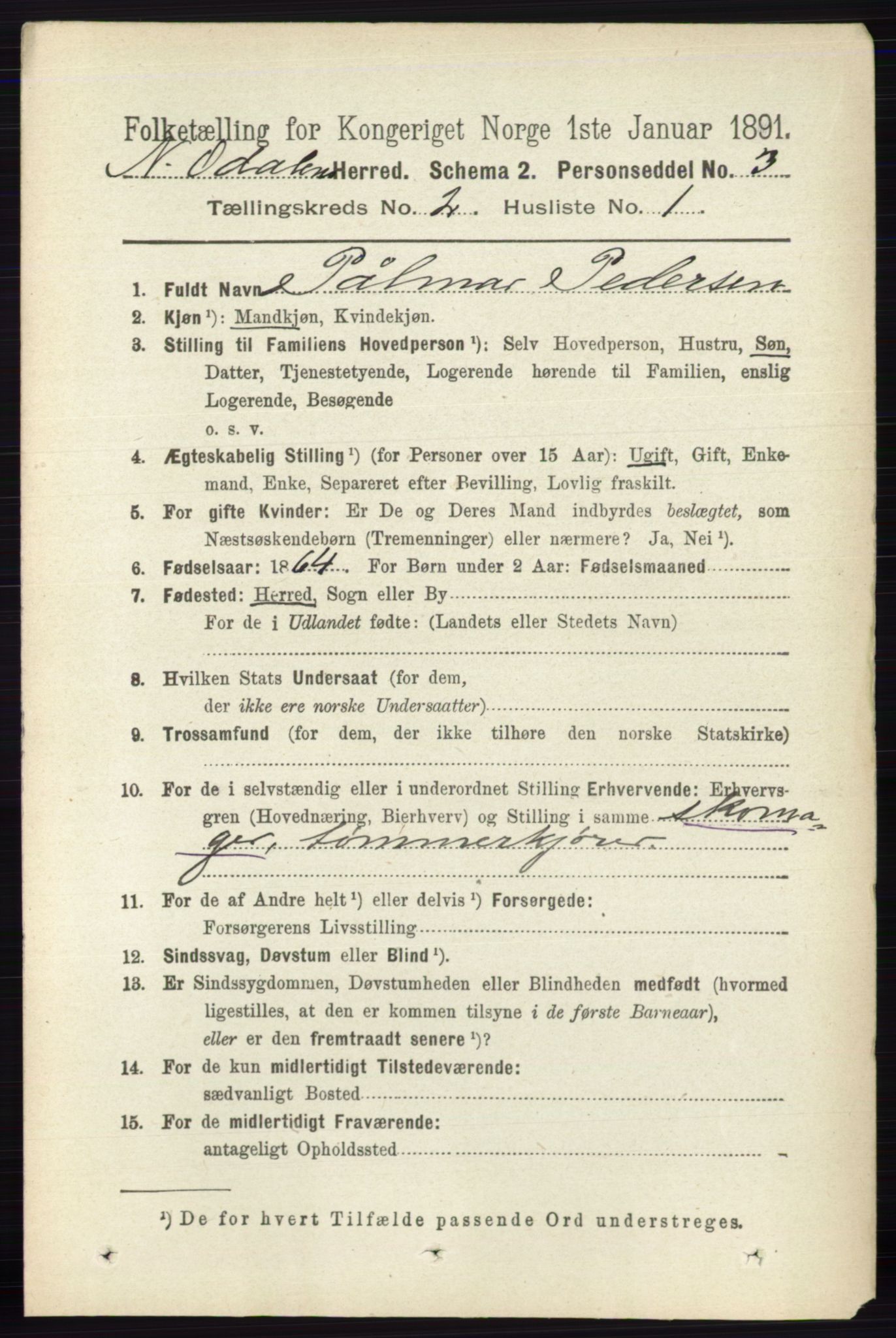 RA, 1891 census for 0418 Nord-Odal, 1891, p. 434