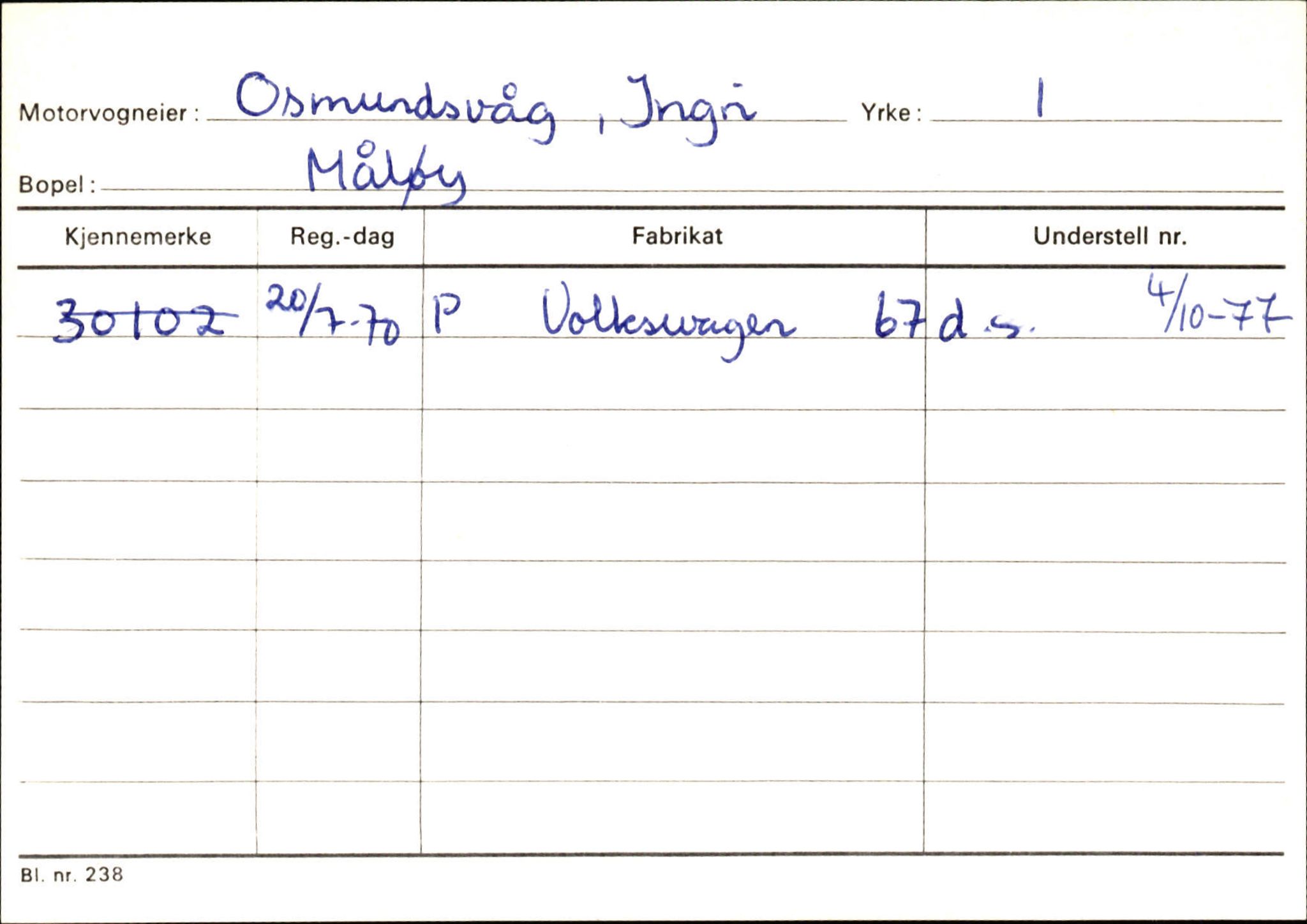 Statens vegvesen, Sogn og Fjordane vegkontor, AV/SAB-A-5301/4/F/L0144: Registerkort Vågsøy A-R, 1945-1975, p. 2236