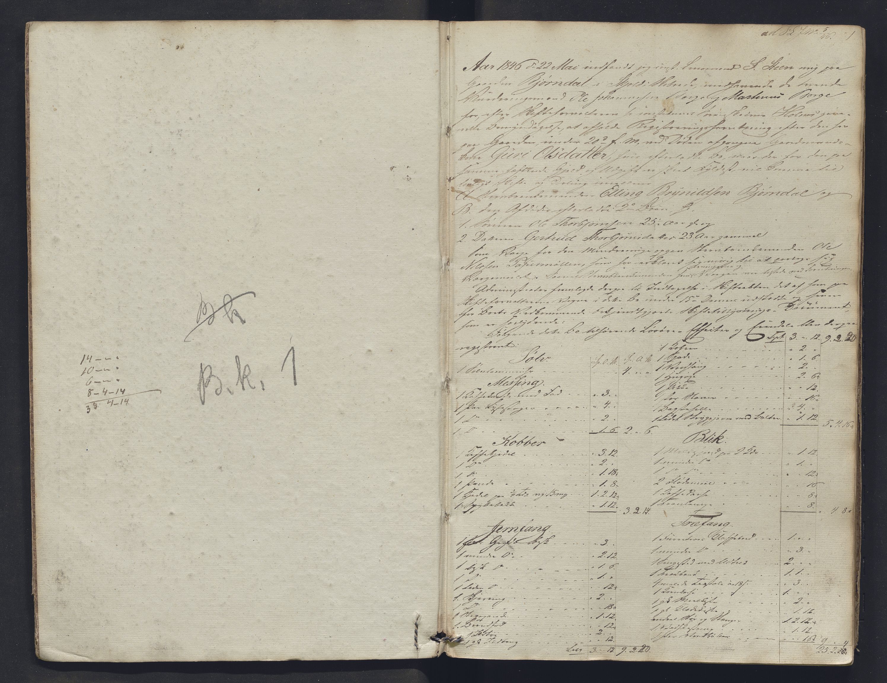 Nordhordland sorenskrivar, AV/SAB-A-2901/1/H/Hb/L0024: Registreringsprotokollar, 1846-1852, p. 1