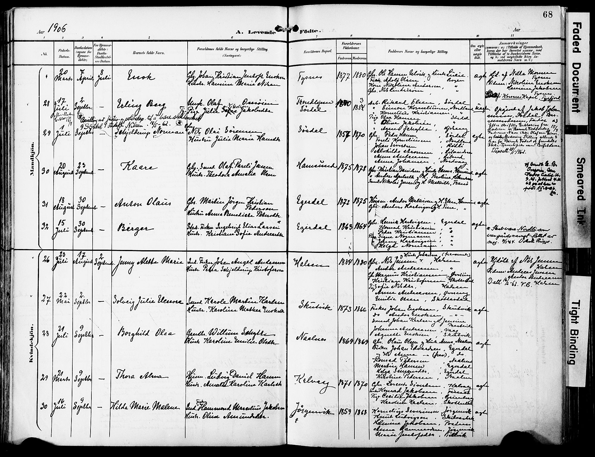 Ministerialprotokoller, klokkerbøker og fødselsregistre - Nordland, AV/SAT-A-1459/859/L0848: Parish register (official) no. 859A08, 1900-1912, p. 68