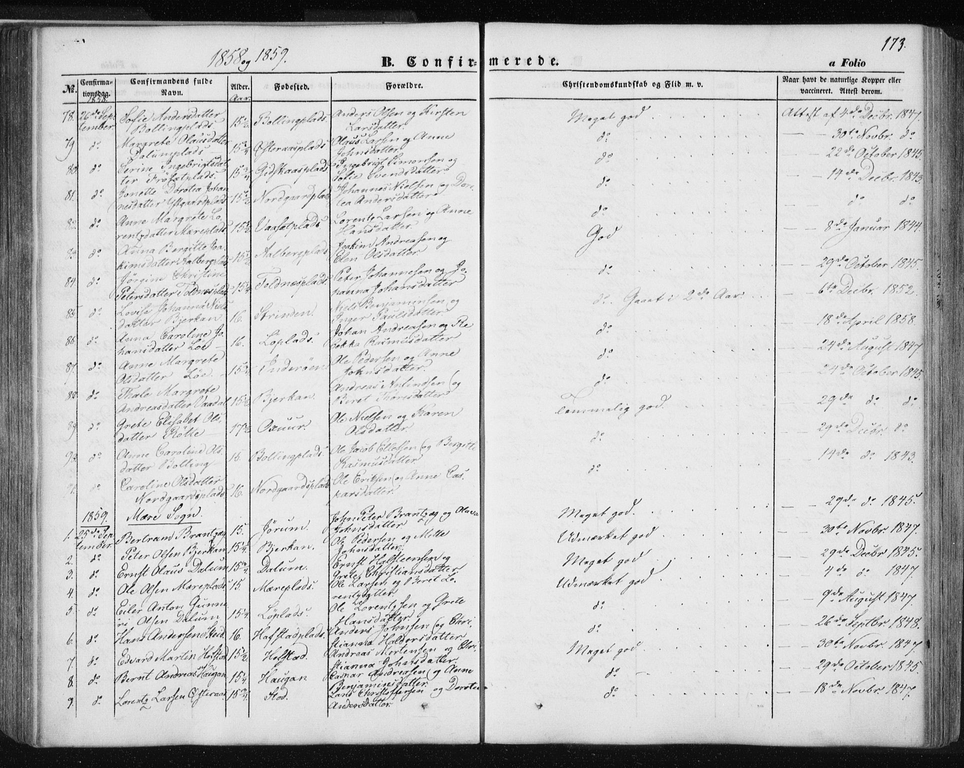 Ministerialprotokoller, klokkerbøker og fødselsregistre - Nord-Trøndelag, AV/SAT-A-1458/735/L0342: Parish register (official) no. 735A07 /1, 1849-1862, p. 173