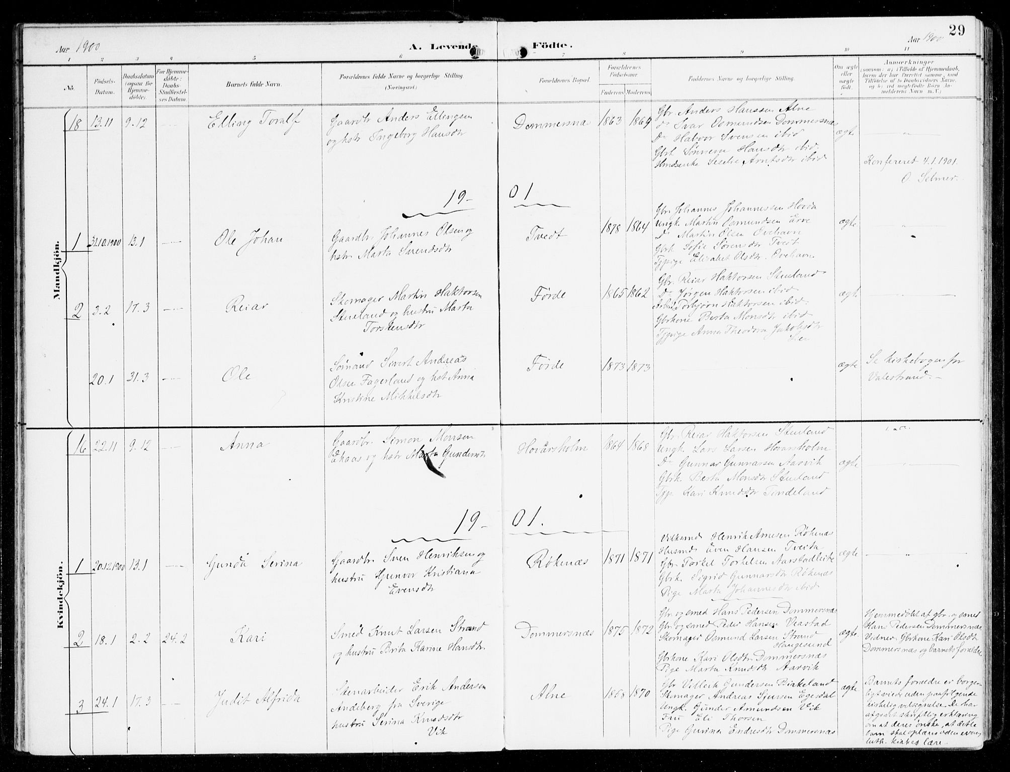 Sveio Sokneprestembete, SAB/A-78501/H/Haa: Parish register (official) no. D 2, 1894-1916, p. 29