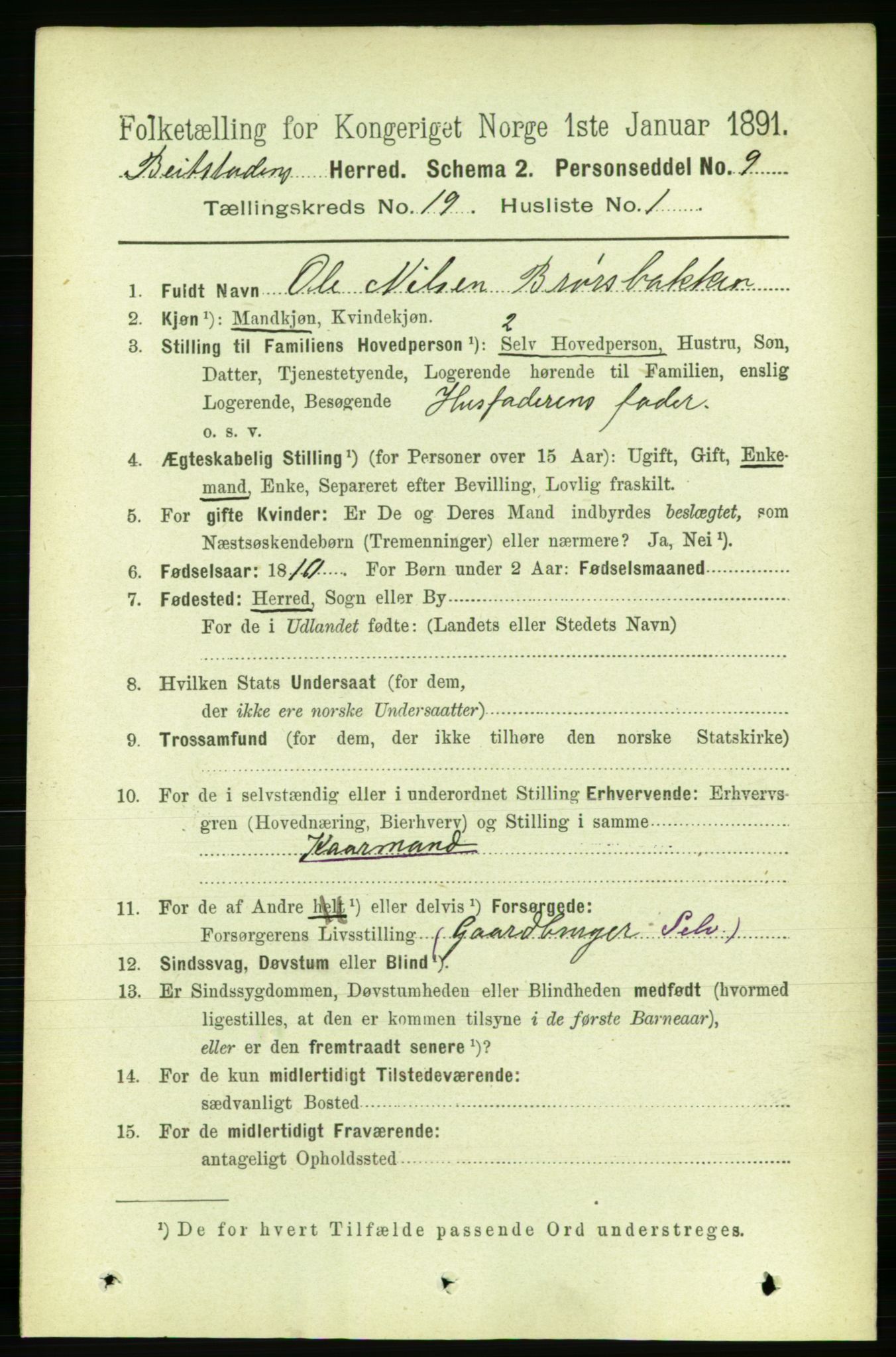 RA, 1891 census for 1727 Beitstad, 1891, p. 4822