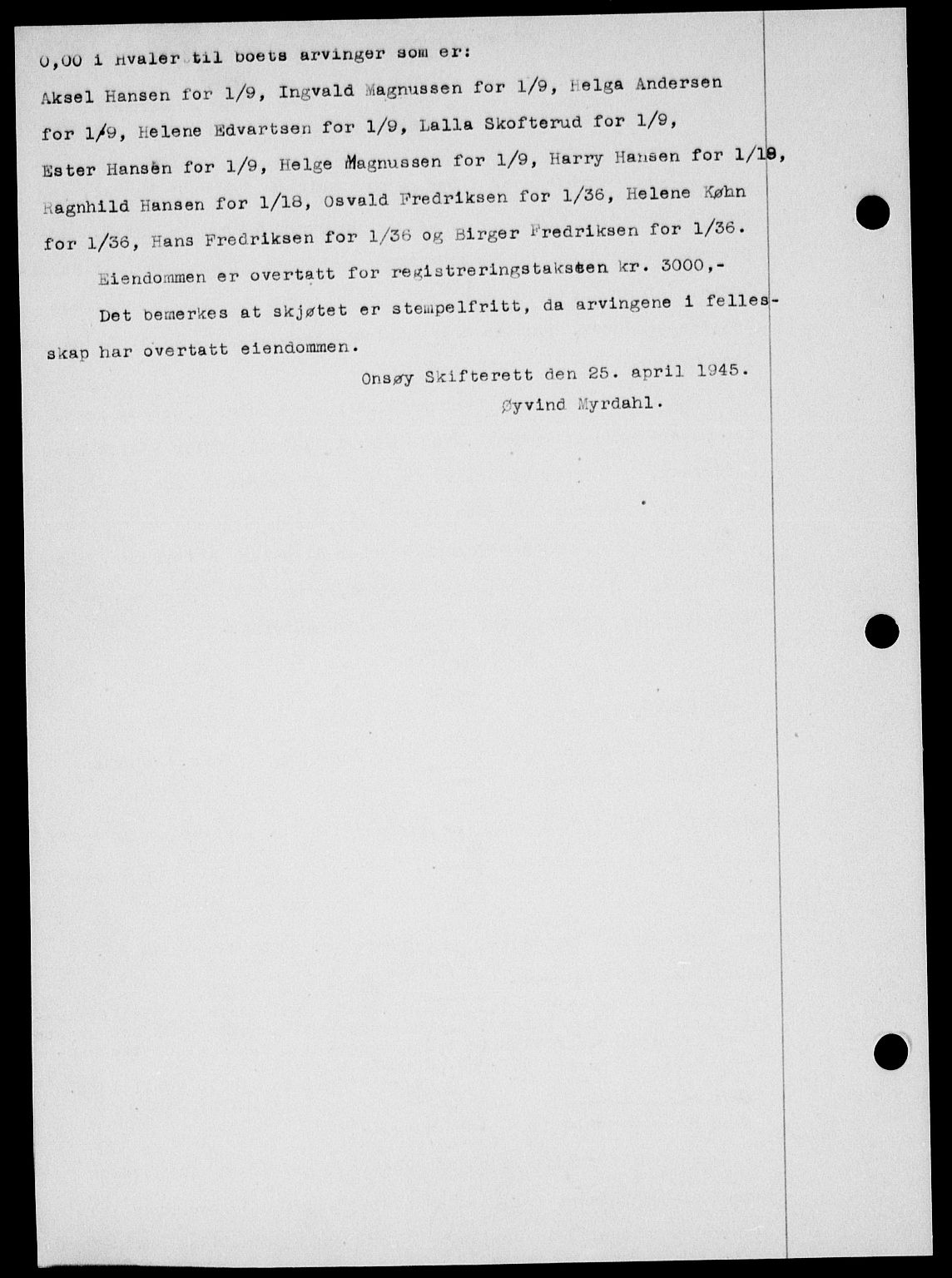 Onsøy sorenskriveri, SAO/A-10474/G/Ga/Gab/L0014: Mortgage book no. II A-14, 1944-1945, Diary no: : 670/1945