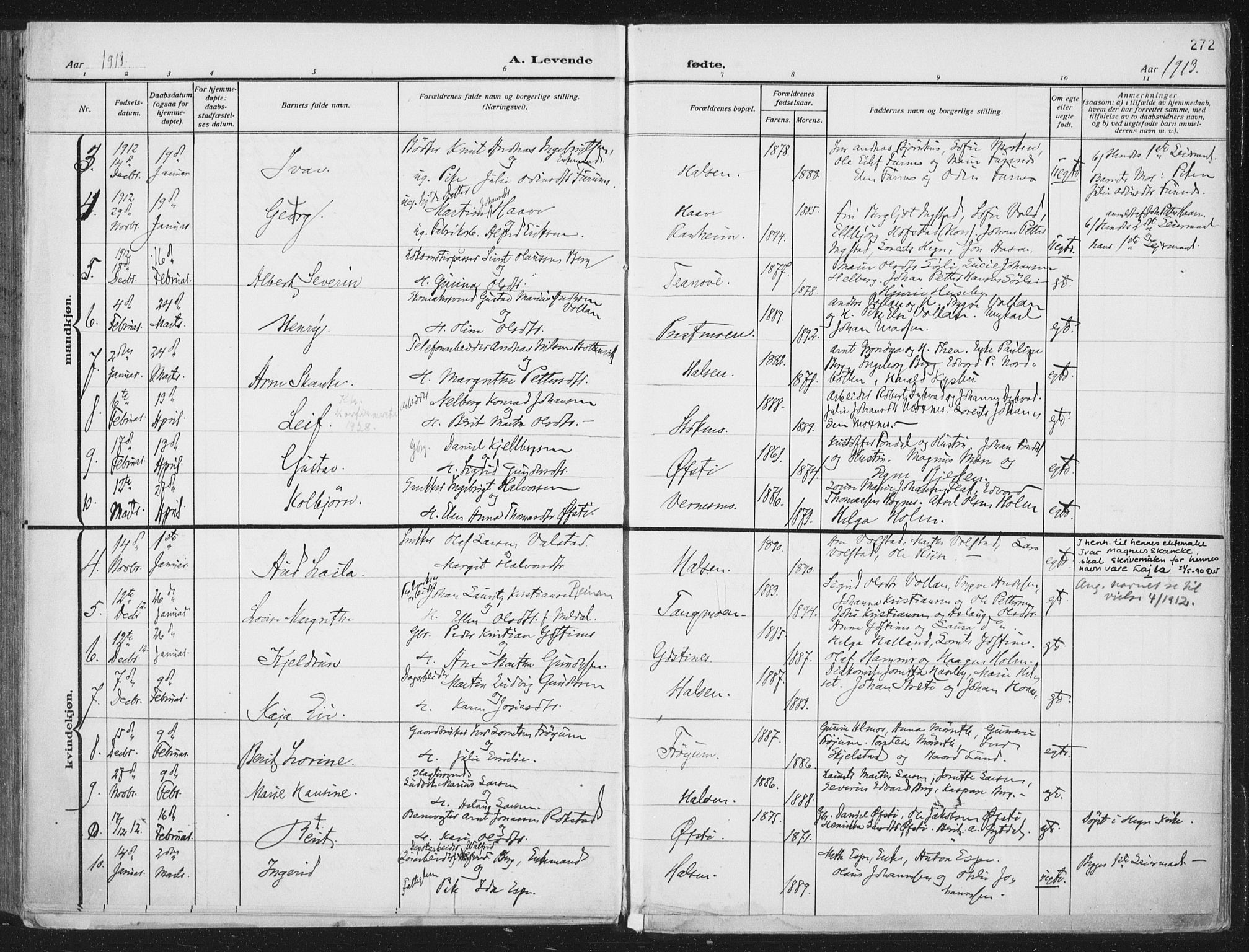 Ministerialprotokoller, klokkerbøker og fødselsregistre - Nord-Trøndelag, SAT/A-1458/709/L0082: Parish register (official) no. 709A22, 1896-1916, p. 272