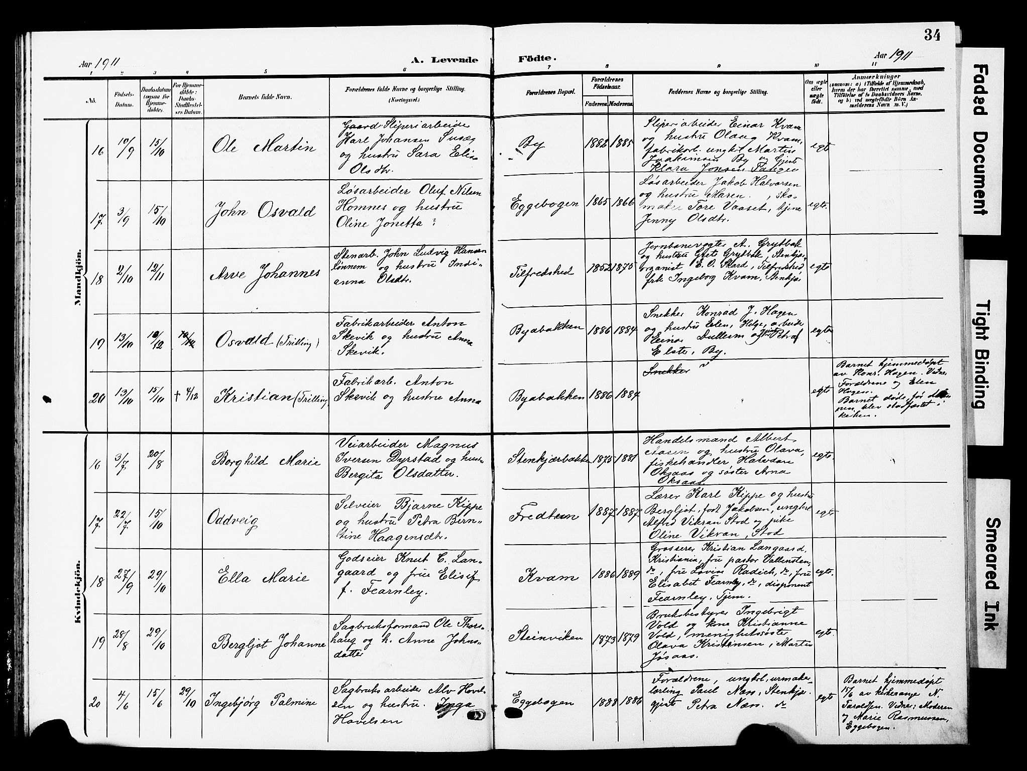 Ministerialprotokoller, klokkerbøker og fødselsregistre - Nord-Trøndelag, AV/SAT-A-1458/740/L0381: Parish register (copy) no. 740C02, 1903-1914, p. 34