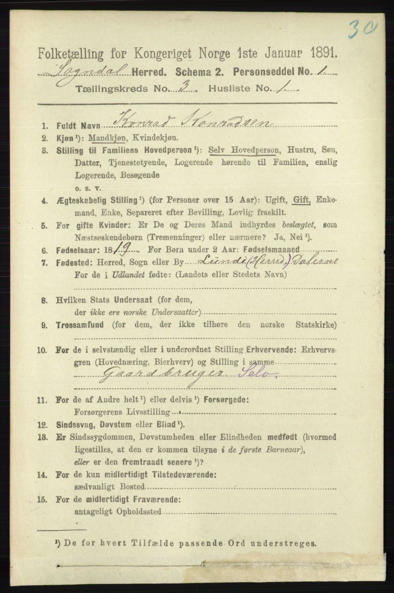 RA, 1891 census for 1111 Sokndal, 1891, p. 713