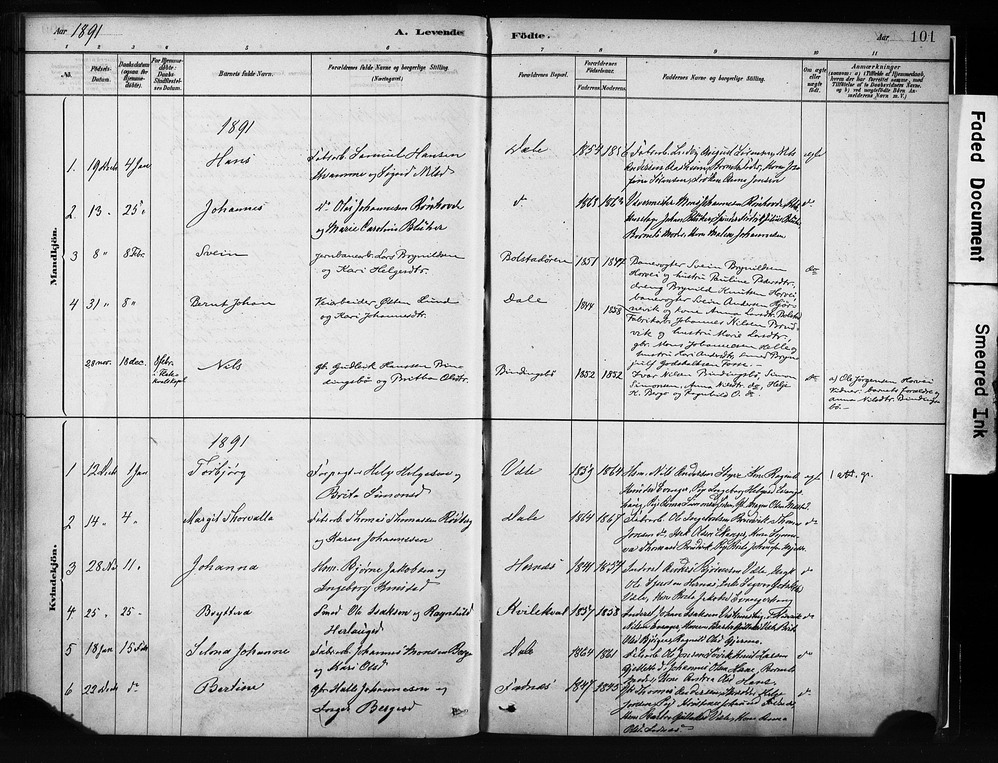 Evanger sokneprestembete, SAB/A-99924: Parish register (official) no. A 1, 1877-1899, p. 101
