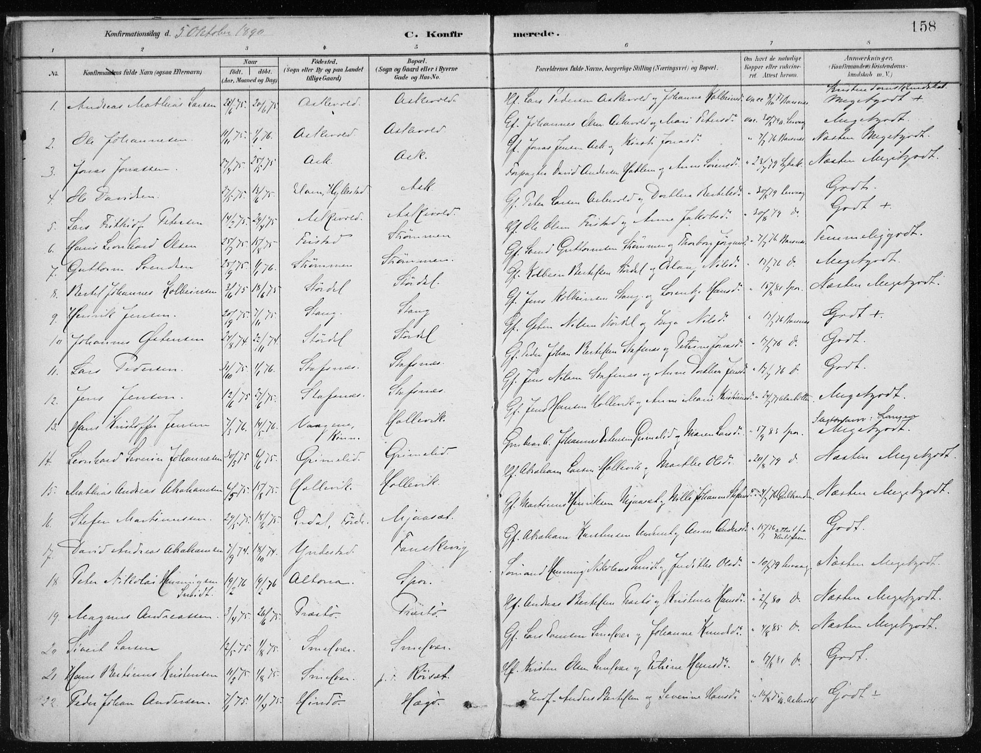 Askvoll sokneprestembete, SAB/A-79501/H/Haa/Haab/L0002: Parish register (official) no. B 2, 1879-1909, p. 158